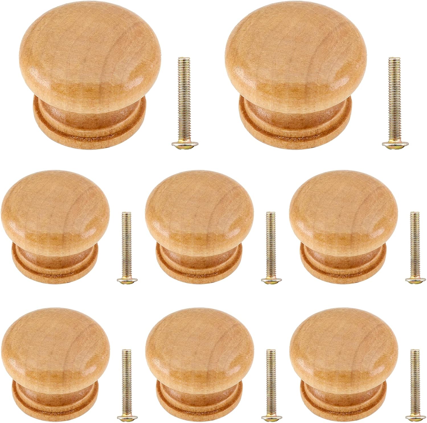 Luomorgo 8 Pcs Natural Wood Dresser Knobs, Round Wooden Cabinet Knobs, Mushroom Shape Drawer Knobs Pulls for Cabinets, Cupboard (1-1/2" Diameter, 1.1" Height)