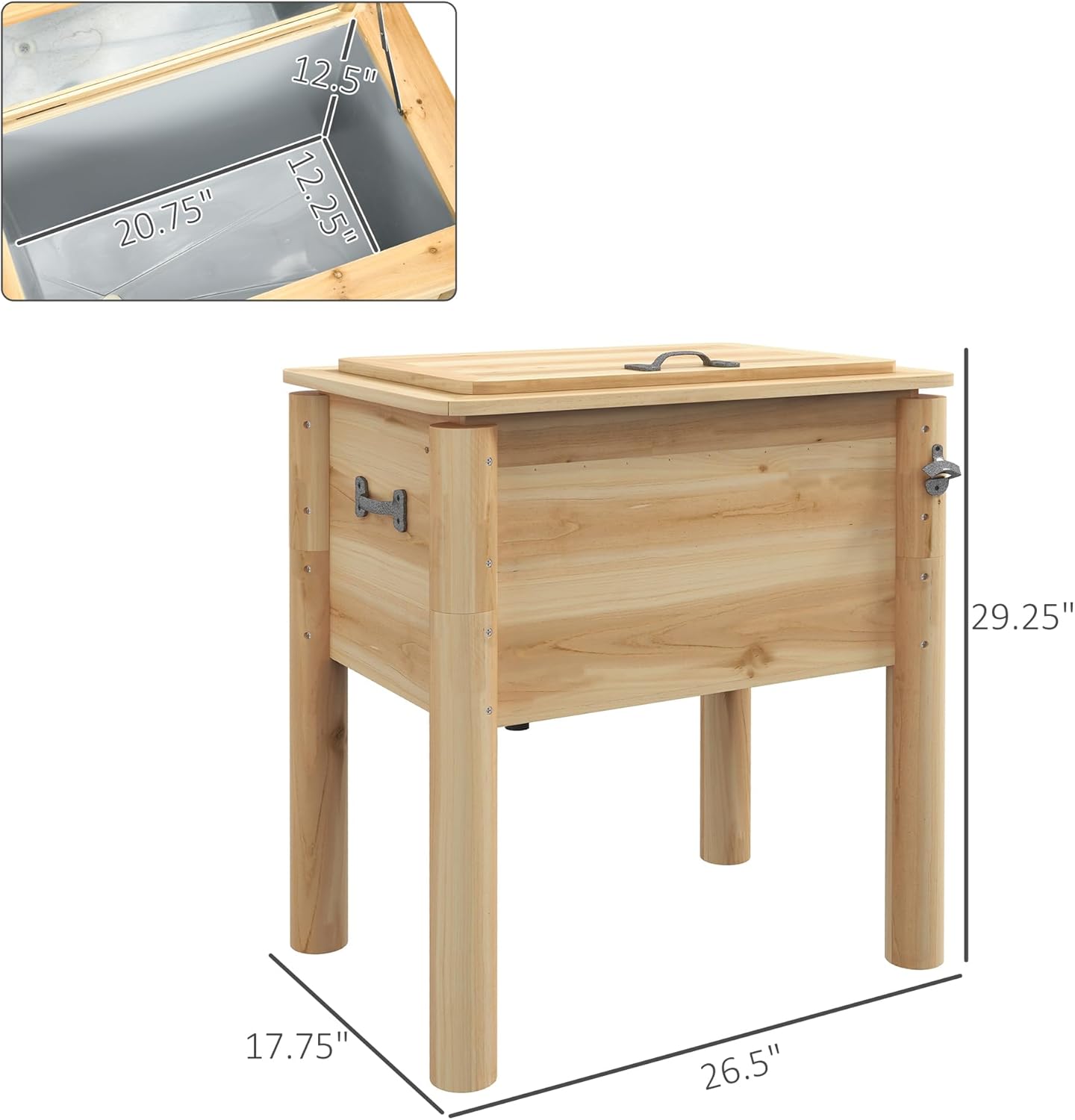 Outsunny 54Qt. Wooden Patio Cooler, Outdoor Beverage Cooler with 3 Handles and Bottle Opener for Poolside Party, Backyard, Deck, Natural