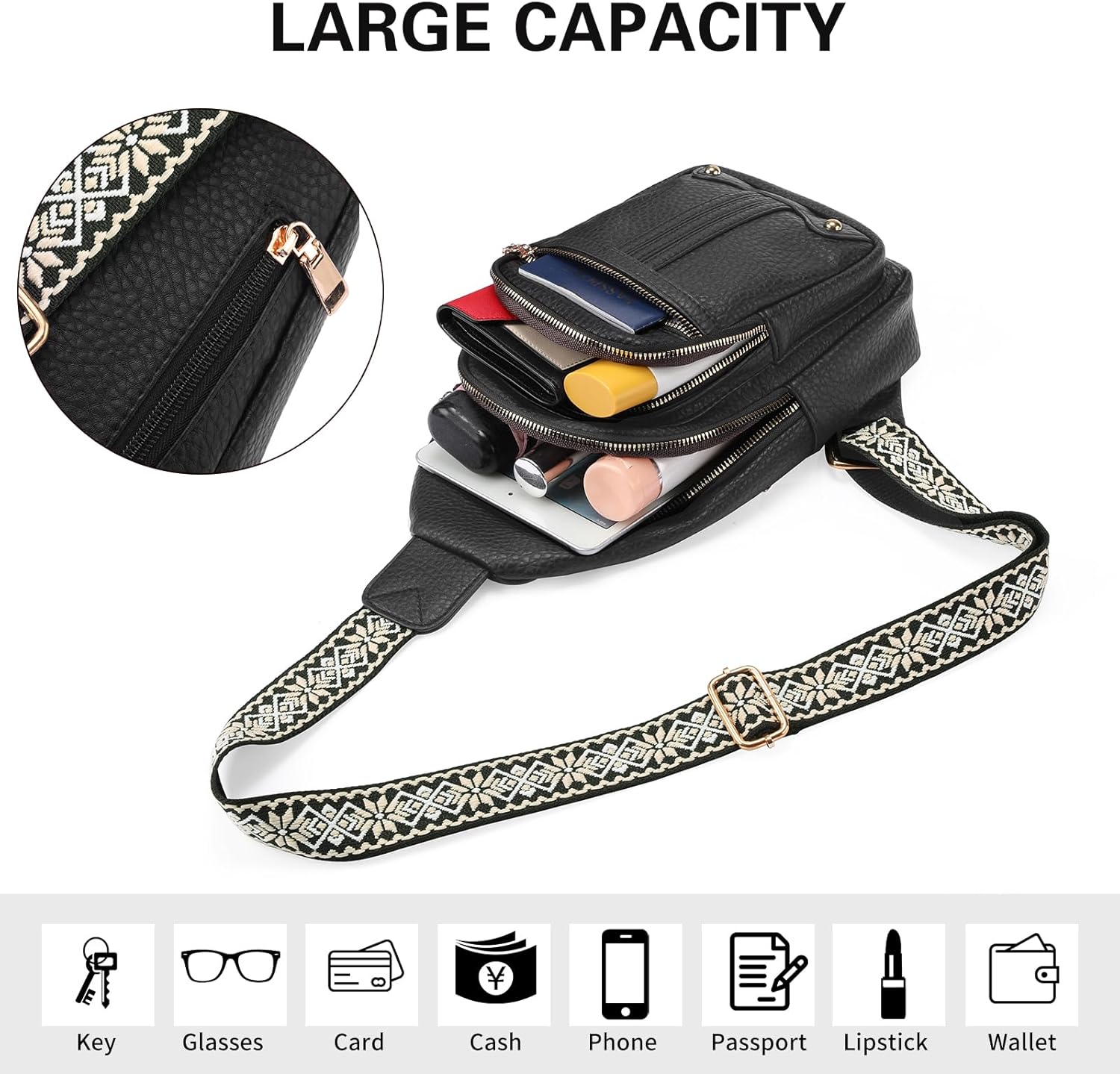GAEKEAO Sling Bag for Women Crossbody Bags Fanny Pack Vegan Leather Chest Bag Travel Shoulder Belt Purse Backpack Gifts - Image 7