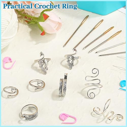 Miniatura 3 de 8 anillos de ganchillo, anillo de ganchillo ajustable para dedo, anillos de tensión, hilo de gato, hilo guía de hilo de tejer, dedal de tejer más