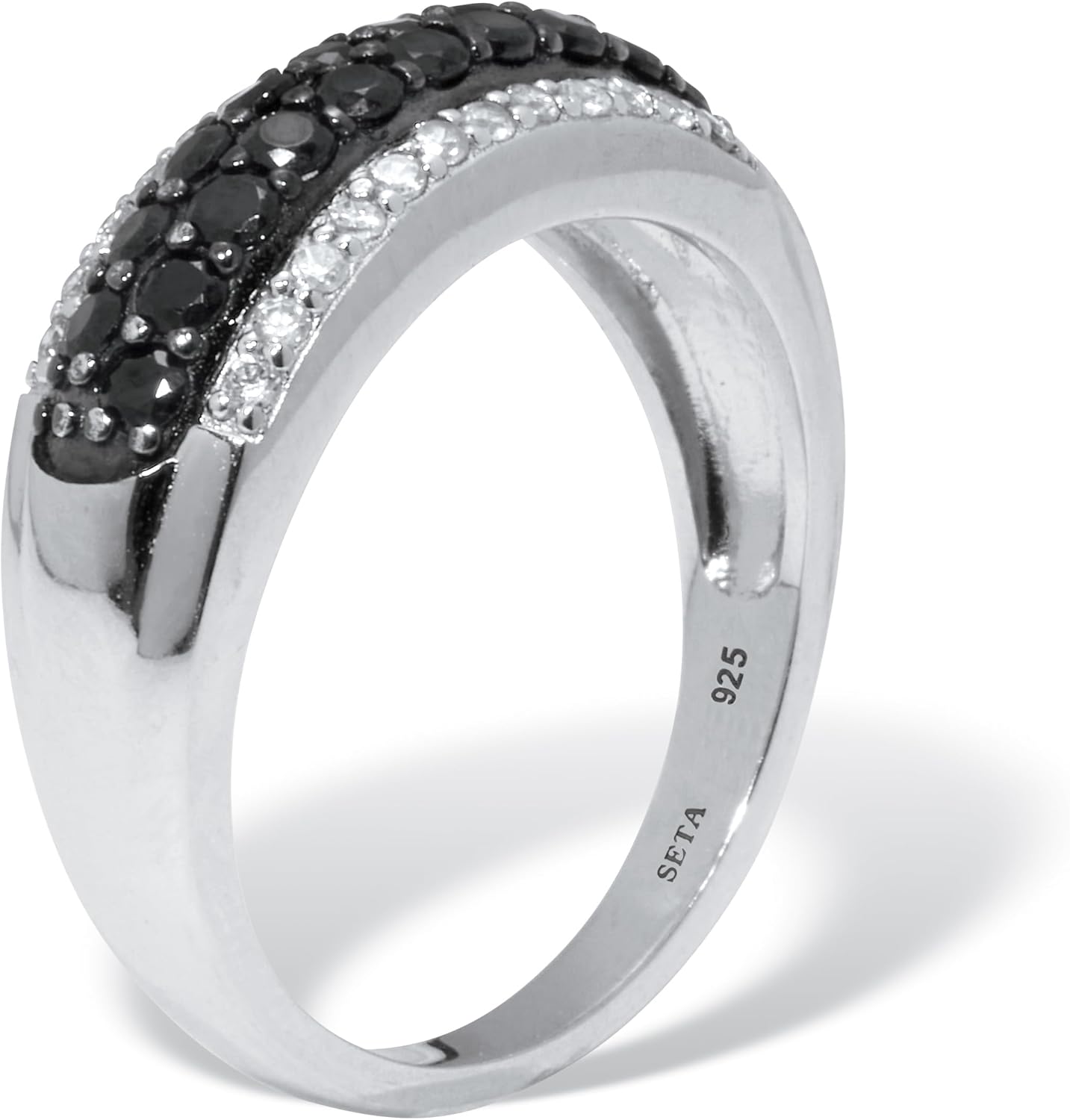 Sterling Silver Round Genuine Black Spinel and Cubic Zirconia Engagement Ring Sizes 6-10