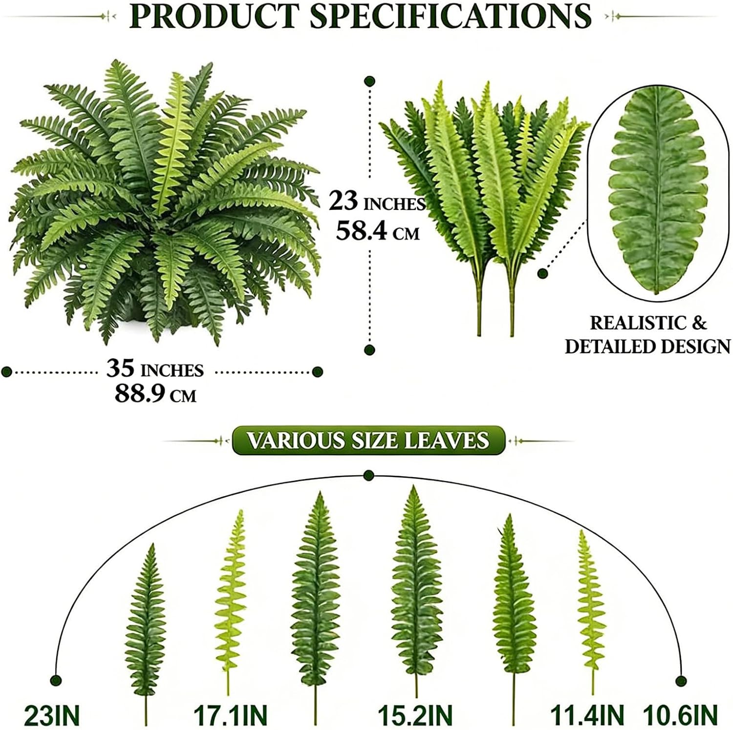 2026 UV Resistant Lifelike Artificial Boston Fern, Nearly Natural Fake Ferns, Faux Ferns for Outdoor Planter Large, 28/38/60/88 Leaves Artificial Ferns for Outdoors Home Decor (1 Pc 60 Leaves)