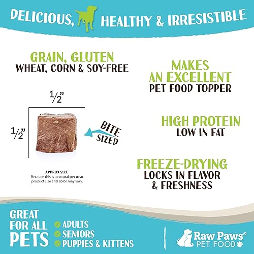 Miniatura 3 de Raw Paws Golosinas de corazones de pollo, 4 onzas Todos los alimentos naturales liofilizados para perros y gatos hurones Golosinas altas en