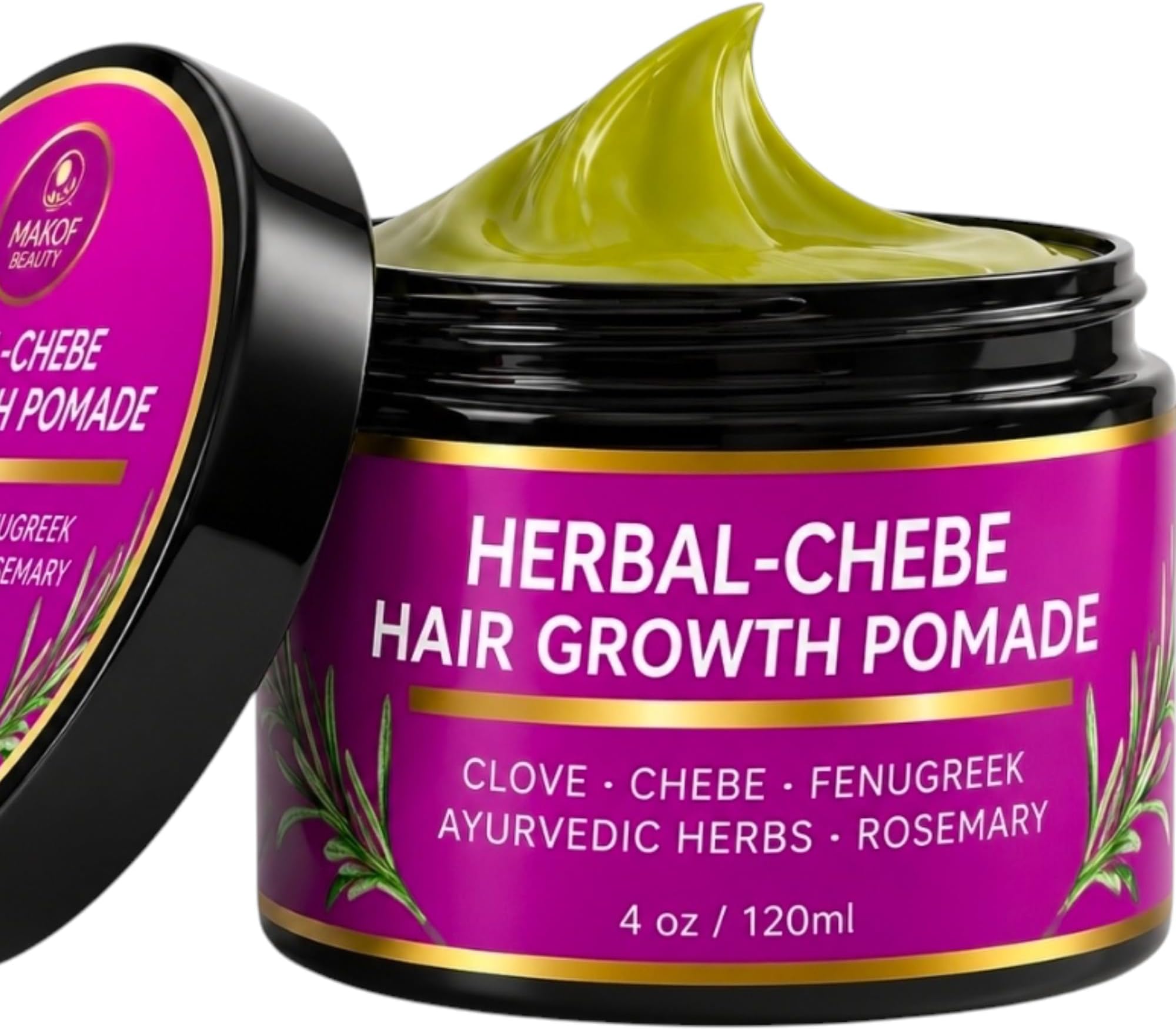 MAKOF BEAUTY Chebe Hair Growth Grease - Herbal Pomade with Clove, Fenugreek, Rosemary, Moringa & Ayurvedics Herbs for Hair Loss, Edges & Thinning Hair 4oz