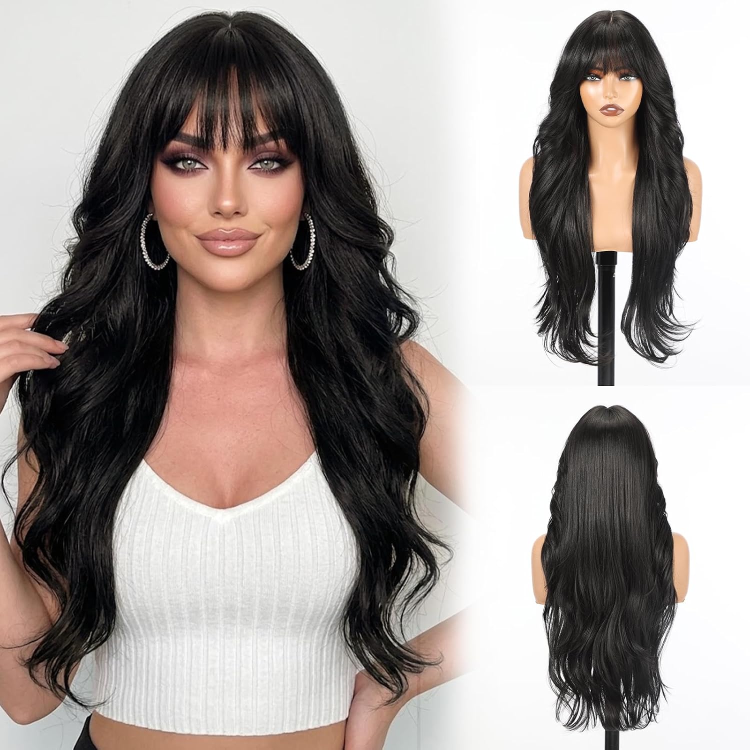 topshe Light Blonde Lace Front Wig with Bangs, 26 inch Long Wavy Synthetic Wig for Women Beginners,Glueless Wear and Go Platinum Blonde Wigs,Pre-Plucked Natural Hairline & HD Lace Finish