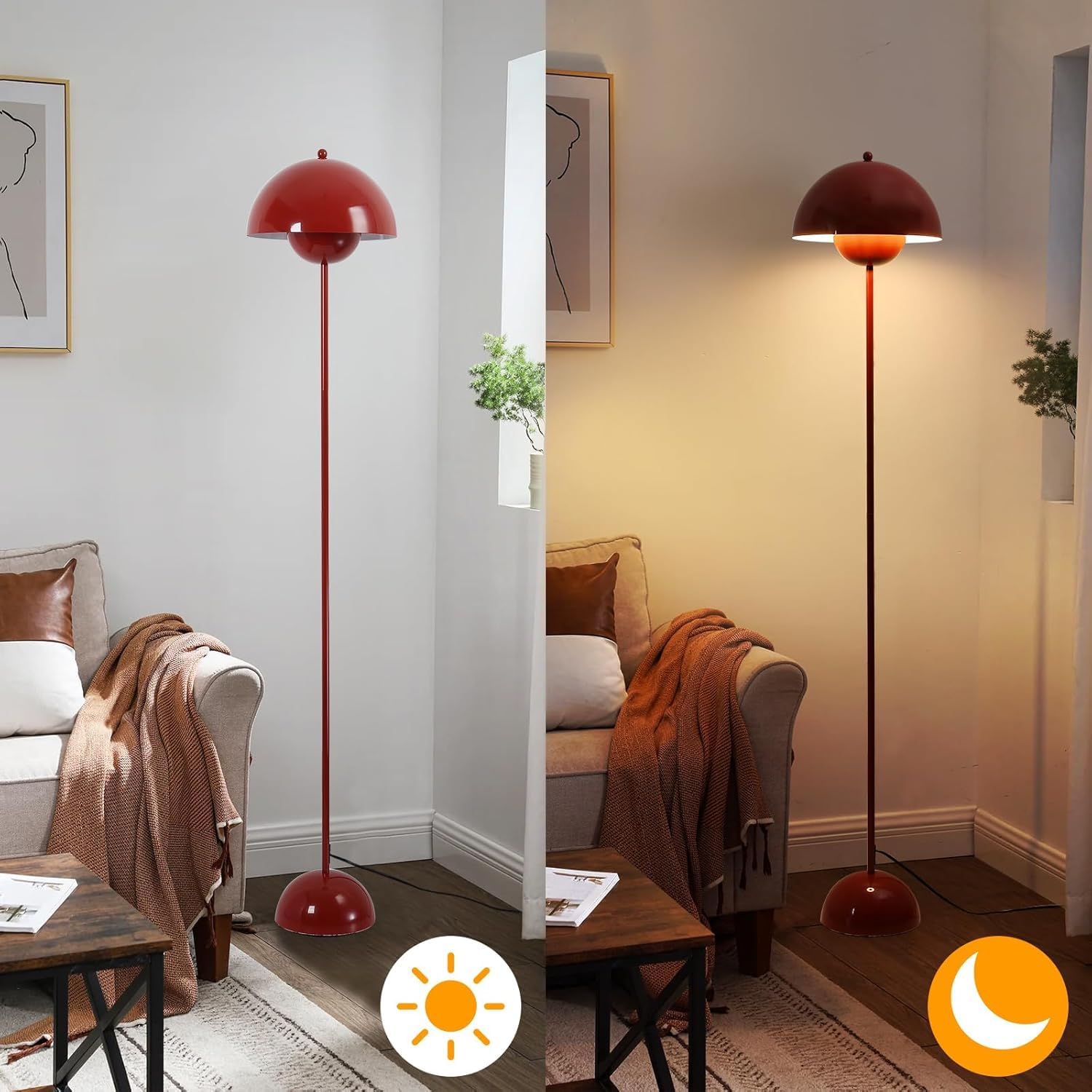 Alpinaluz Stehleuchte mit gewölbtem Parabolschirm: Klassisch, modern und nordisch, ideal für Wohnzimmer und Esszimmer mit E27-Sockel (Rot)