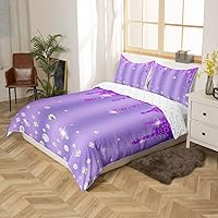 Vista 2 de Feelyou Juego de ropa de cama con estampado plateado con purpurina (sin purpurina), decoración de fiesta, funda de edredón morada para niñas, funda