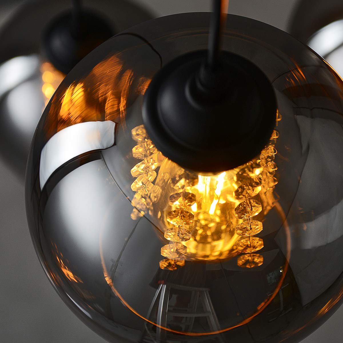 H.W.S LáMpara Colgante De Cristal DiseñO Bola Moderna Creativa DecoracióN Interior Ajustable En Altura Luminaria Sala Estar (Smoky gray, 3 flamming round)