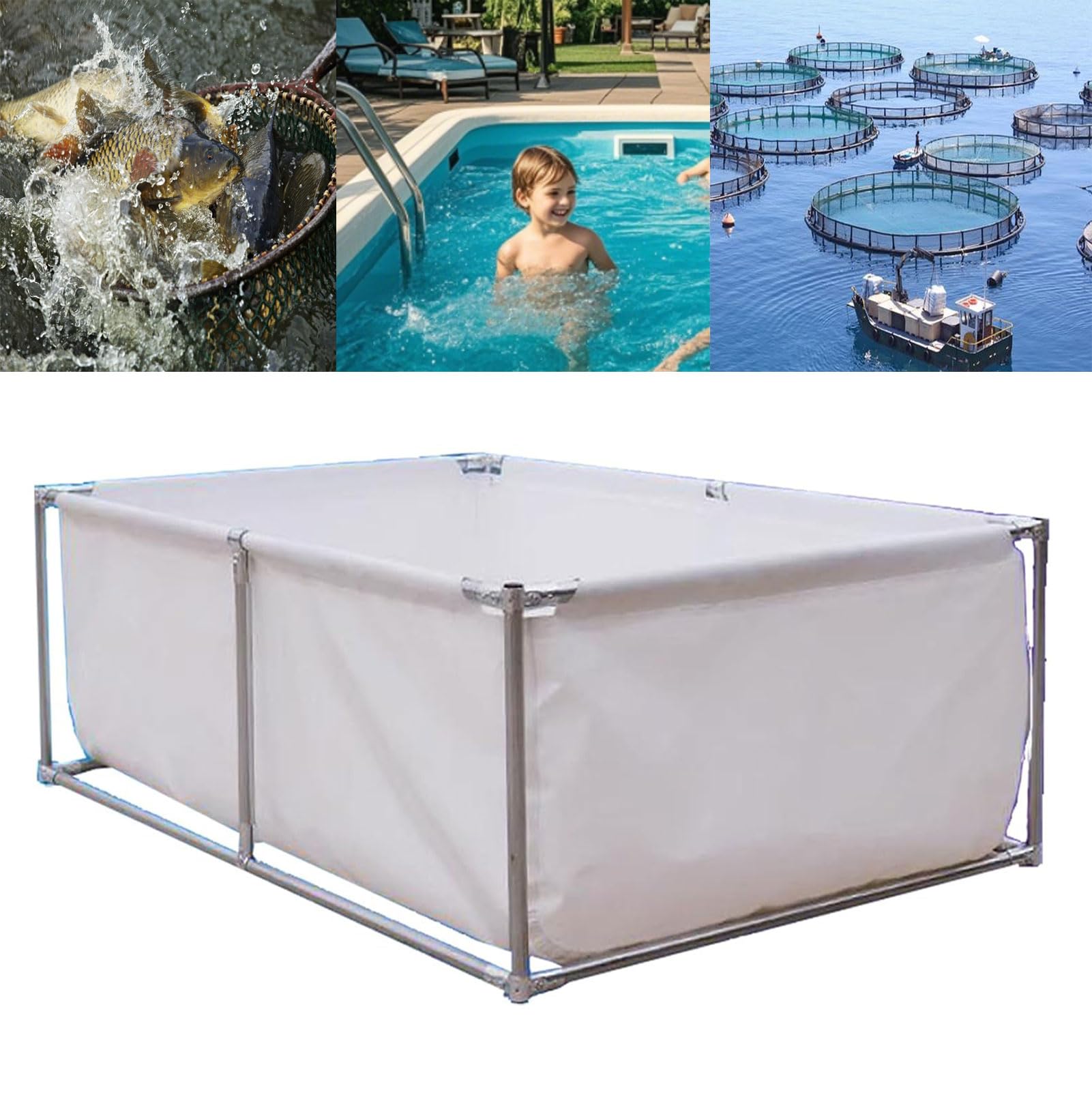 Moubhjd Canvas Frame Fish Pond with Drain Valve, Large Temporary Holding Tank for Koi Fish, Outdoor Water Storage Pool for Aquaculture and Breeding