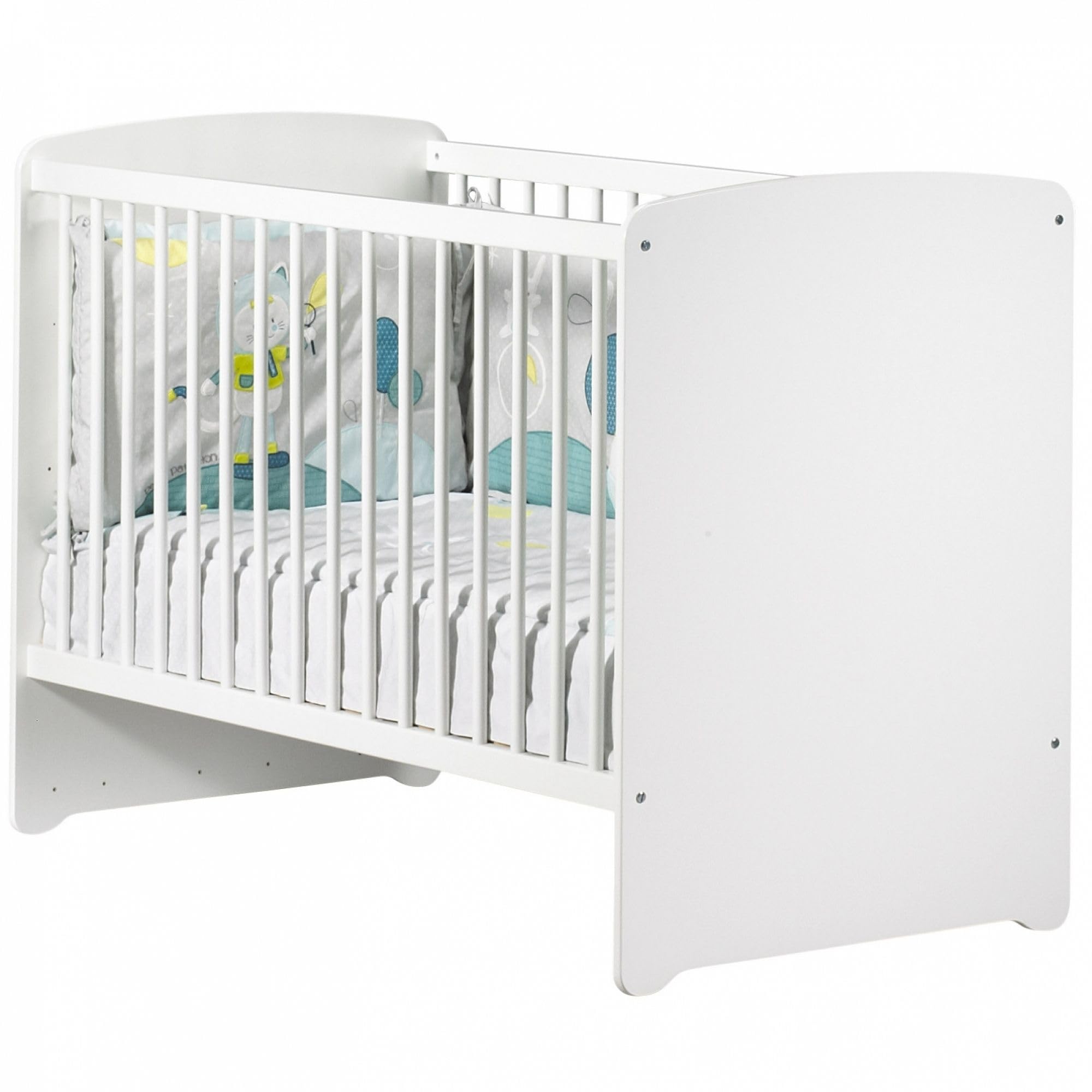 BabyPrice Duo Lit bébé 120x60 cm + Commode à Langer Boutons Coeur Rose Basic | Fabriqué en France by Sauthon