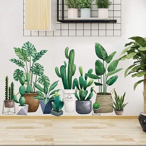 Pegatinas de pared, calcomanías de plantas verdes, patrón de plantas en maceta