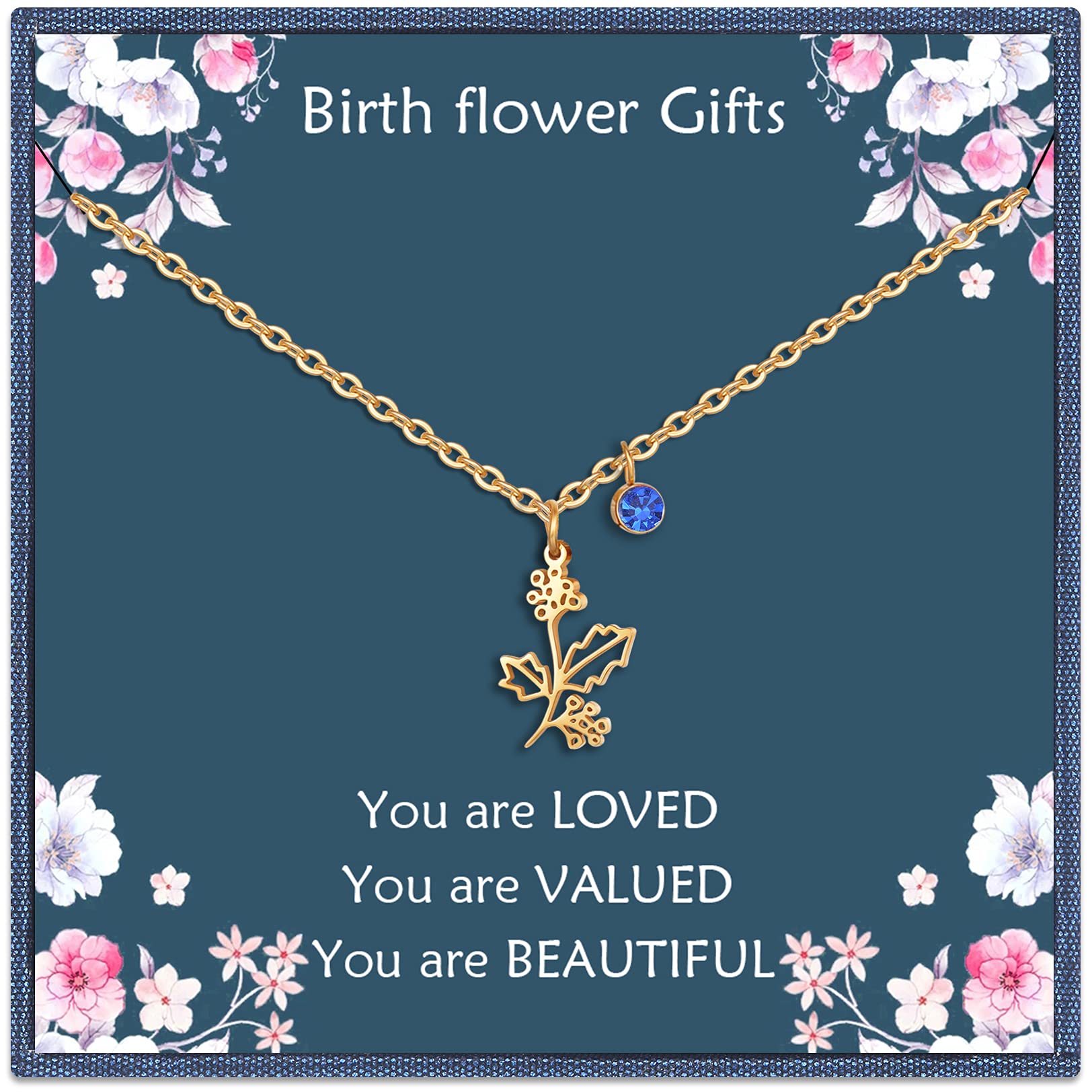 Nupdot Birth Flower Necklaces Birthday Gifts for Women | 14K Gold Plated Birth Month Floral Birthstone Pendant Necklaces Wildflower Flowered Jewelry