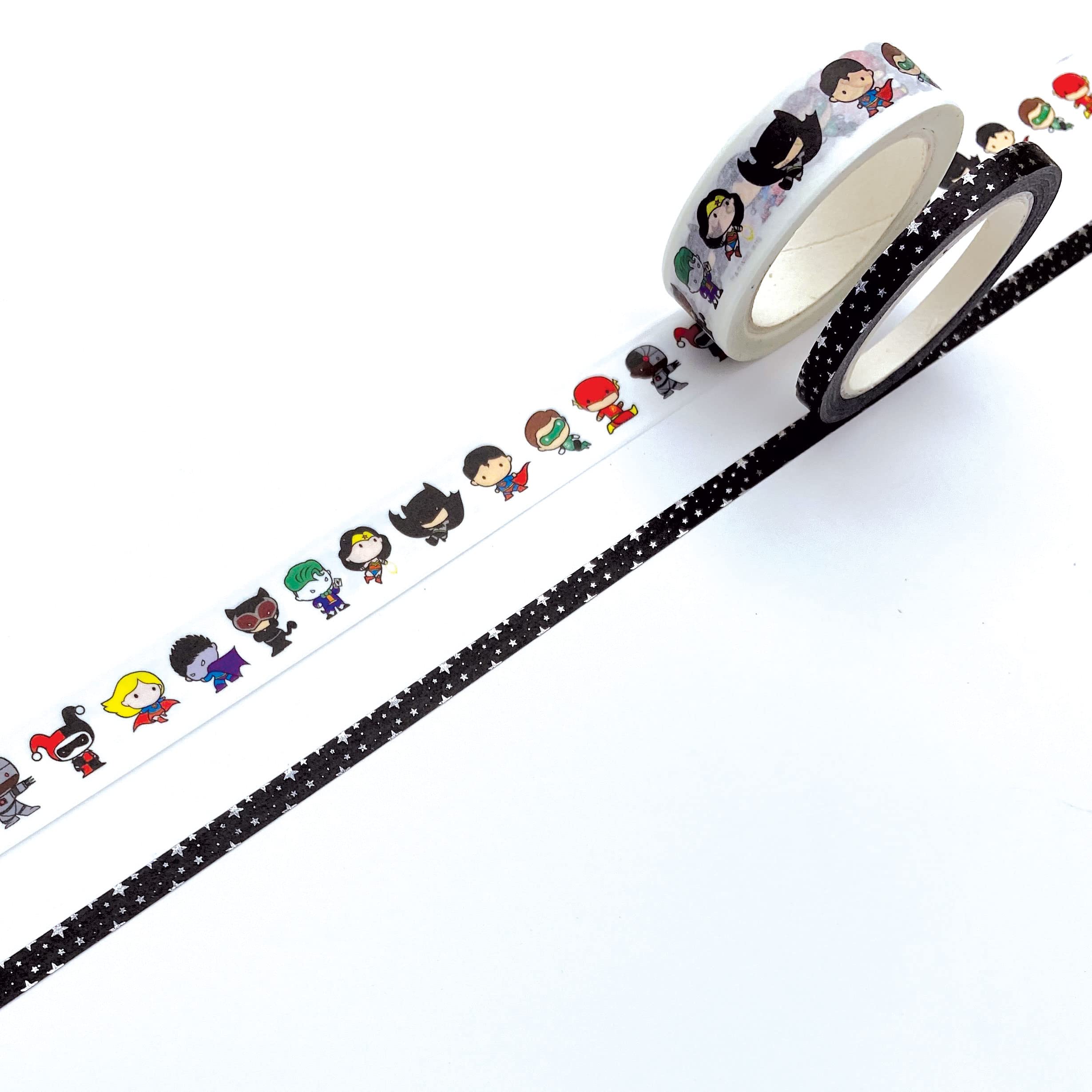 Paper House Productions DC Comics Justice League Chibi Characters Set of 2 Foil Accent Washi Tape Rolls for Scrapbooking and Crafts