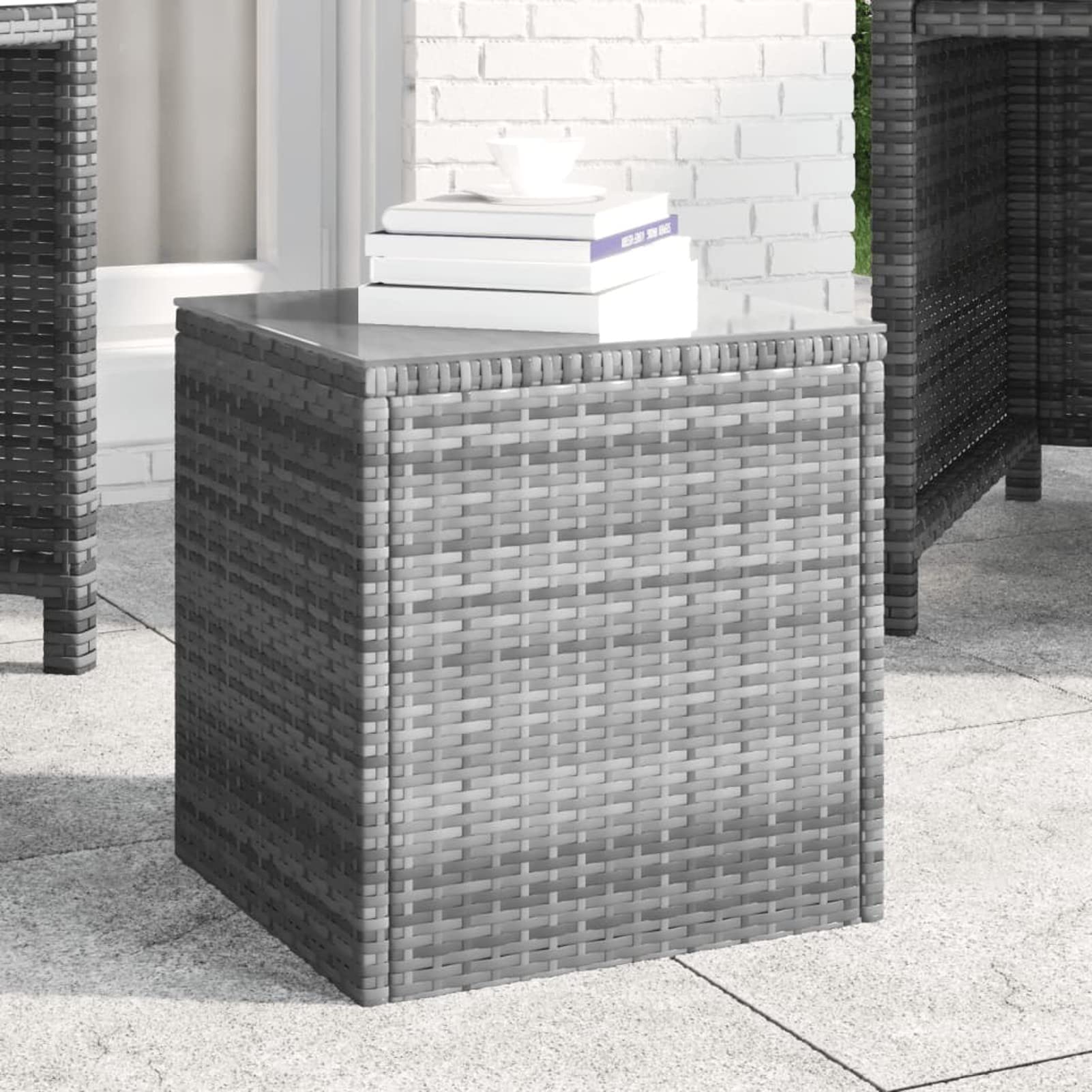 Table basse meuble d'appoint gris table de salon poly rotin
