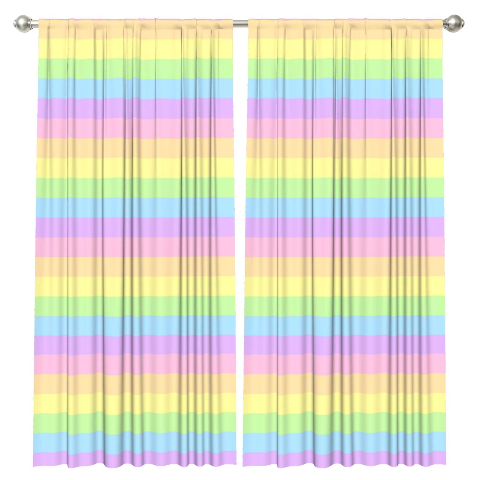 InOmak Pastel Rainbow Striped, 2 Panels Window Curtains 52 x 84 Inch Blackout Curtains for Living Room Bedroom