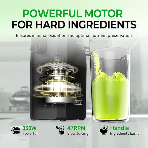 Miniatura 8 de WETIE - Exprimidor de prensa en frío, máquina exprimidora de 4.7 pulgadas con canal de alimentación grande para frutas y verduras enteras,
