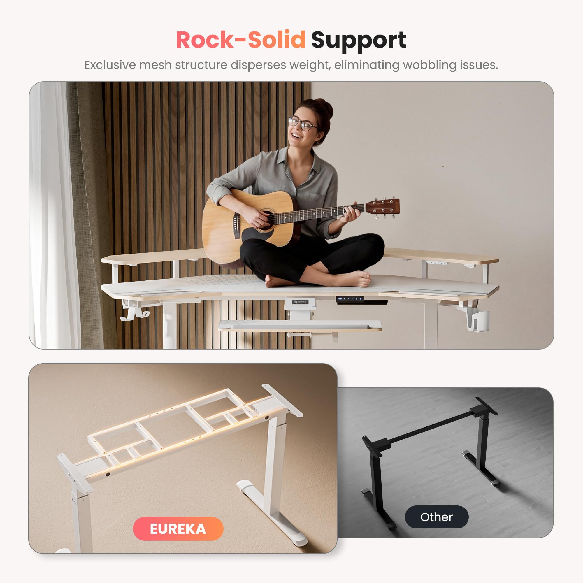 EUREKA ERGONOMIC Standing Desk with Keyboard Tray Large Music Studio Gaming Desk Wing Shaped Sit Stand Table 72 — view 4