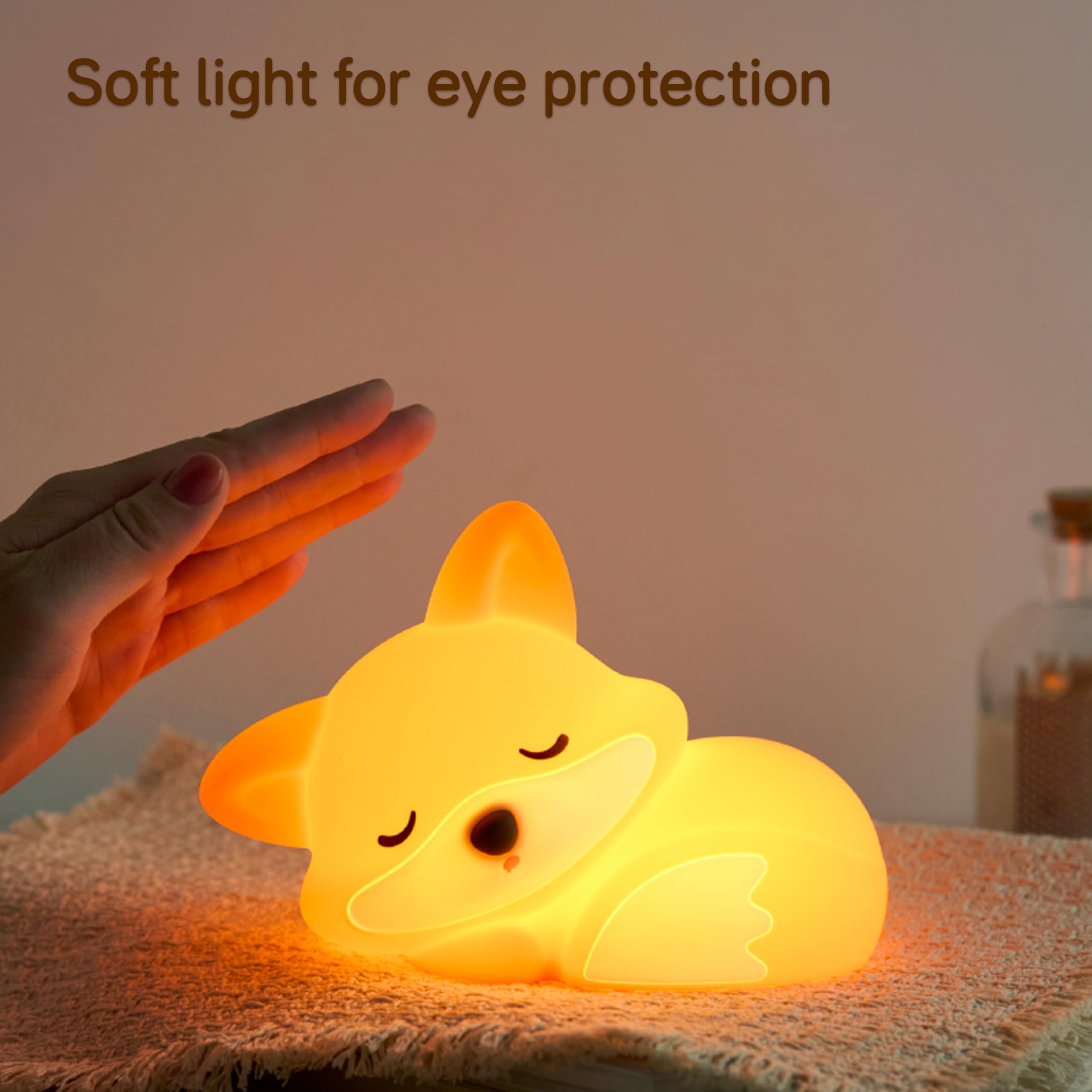 JMG-Myratts Night Light for Kids Cute Soft Silicone Fox Lamp, Dimmable Nursery Portable Kawaii Lamps - Image 4