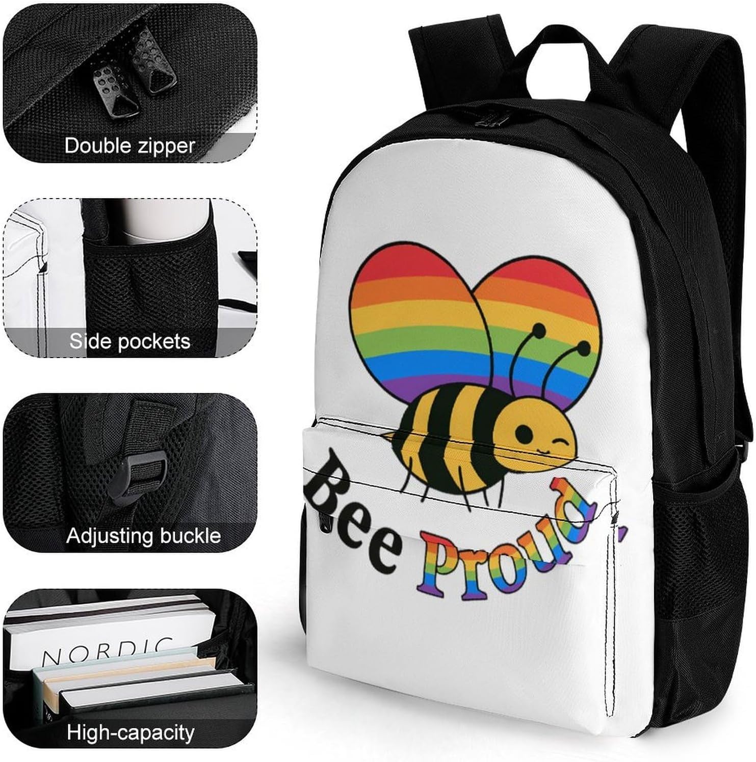 Rainbow Proud Bee Backpack Lightweight Backpacks Work Bag