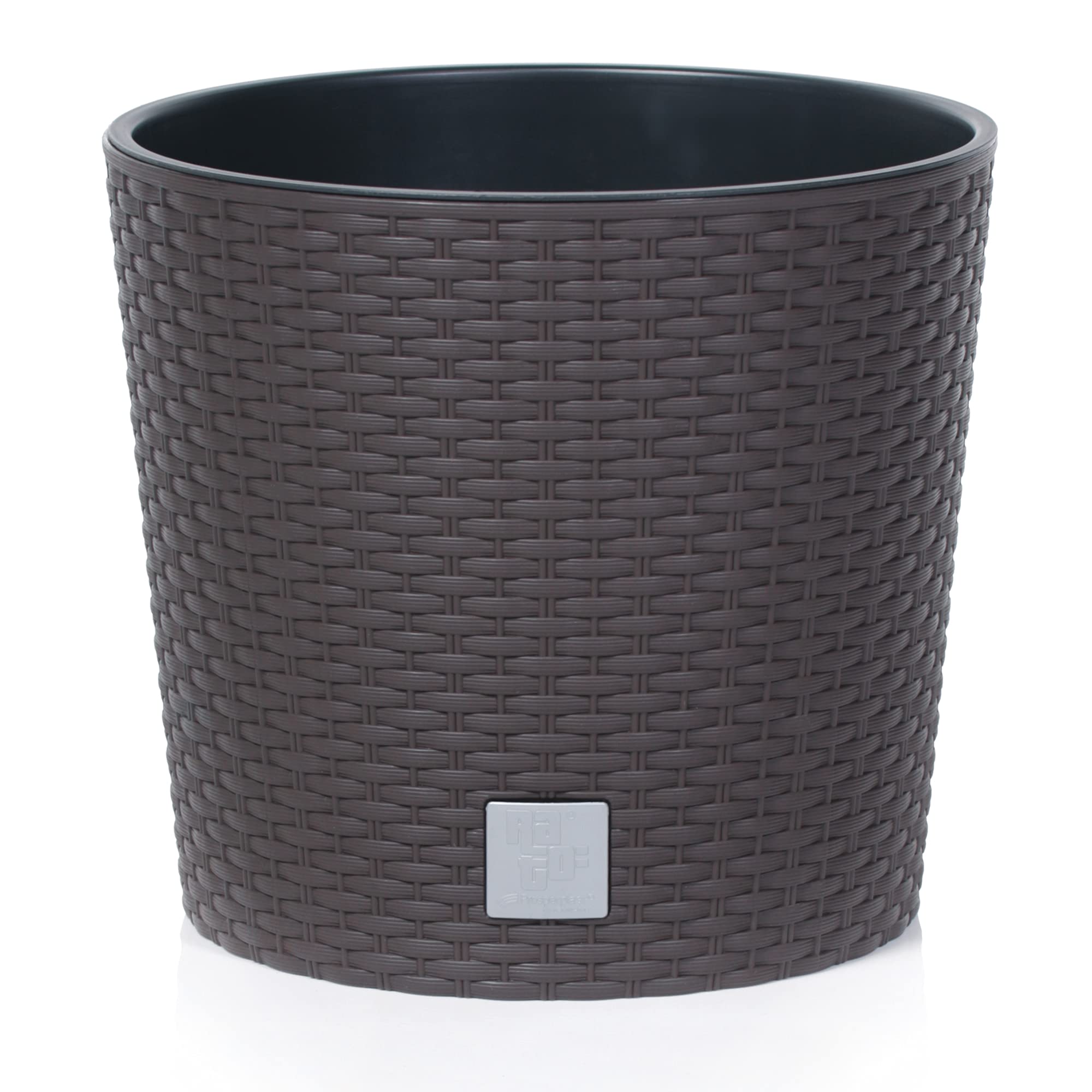 Urbnliving Brown 2X Modern Round Plastic Rattan Effect Flower Plant Garden Flower Herb Planter Pot (, 200Mm)