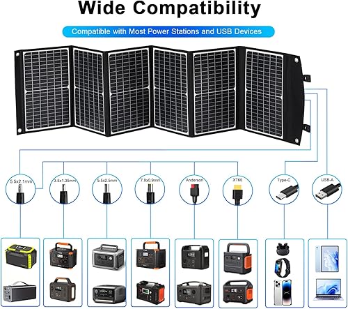 Miniatura 4 de Panel solar portátil de 100 W, cargador de panel solar plegable con soportes, QC3.0 USB-A USB-C y salida de CC para teléfonoestación de energía,