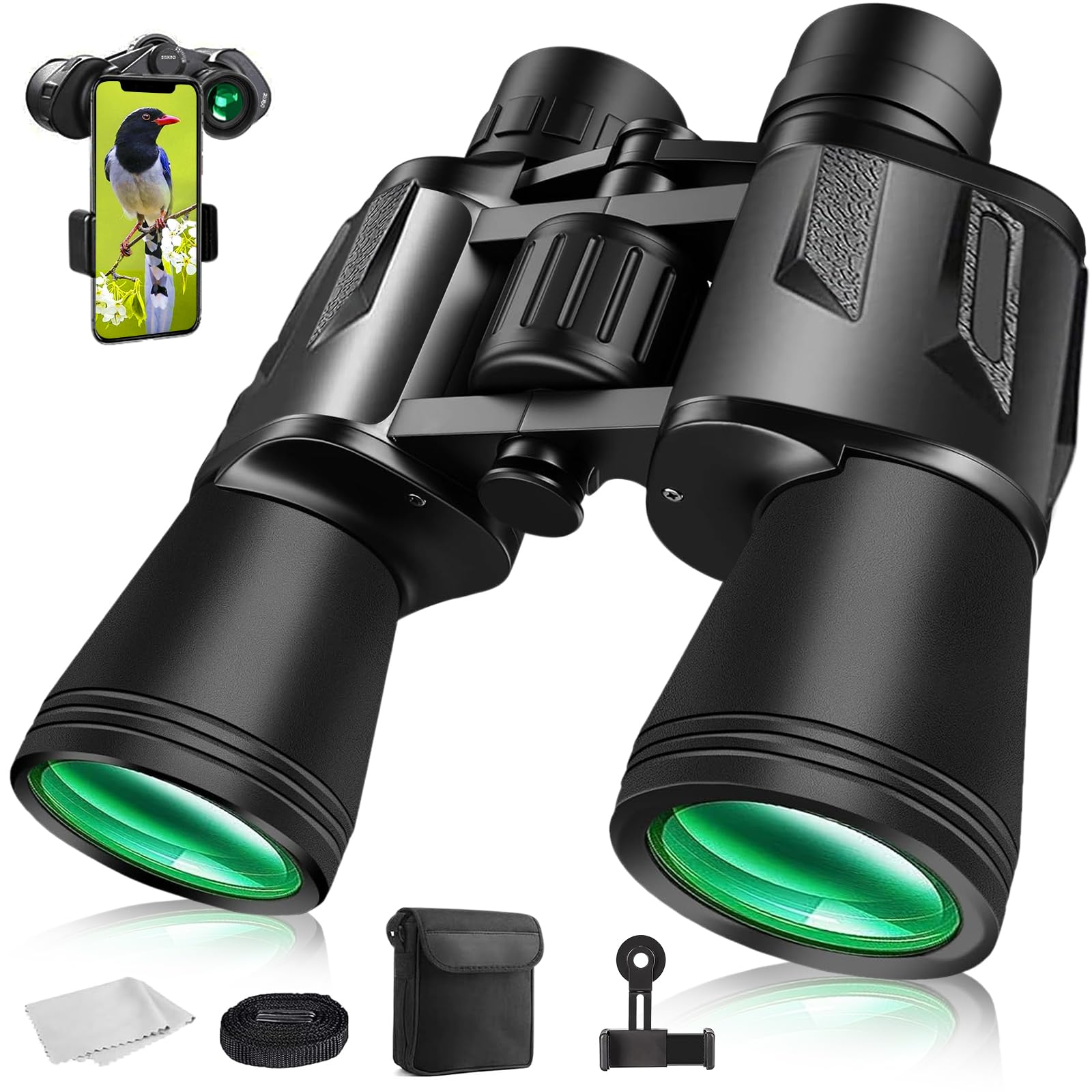 Binoculars for Adults, 20 x 50, Waterproof Tactical Binoculars with BAK4 Prism Eyepiece, FMC Lens, Field Engraver, Outdoor HD Compact Binoculars with Smartphone Adapter for Hunting, Bird Watching-image-18