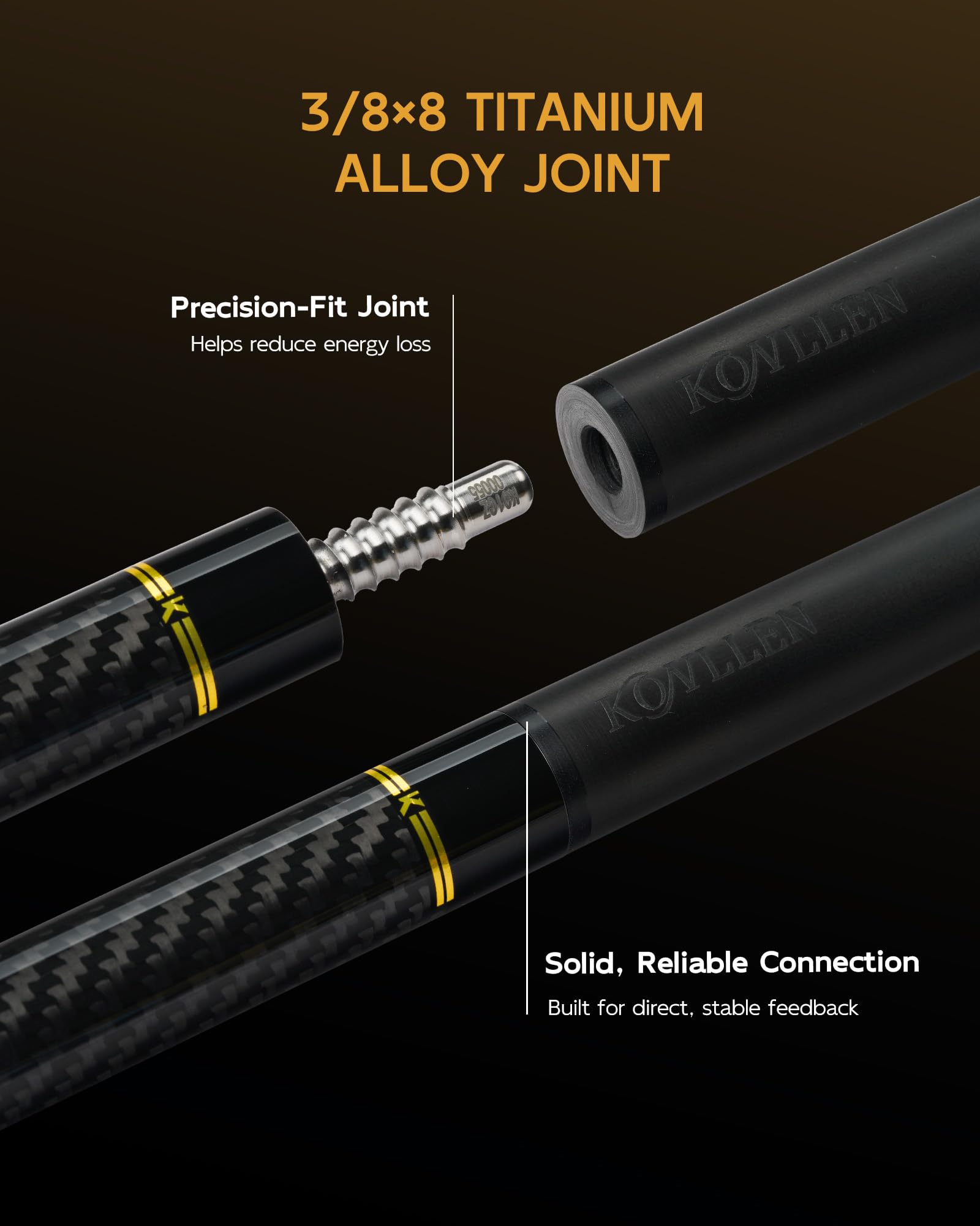 KONLLEN KL-3K Carbon Fiber Pool Cue Stick Wrapless Professional