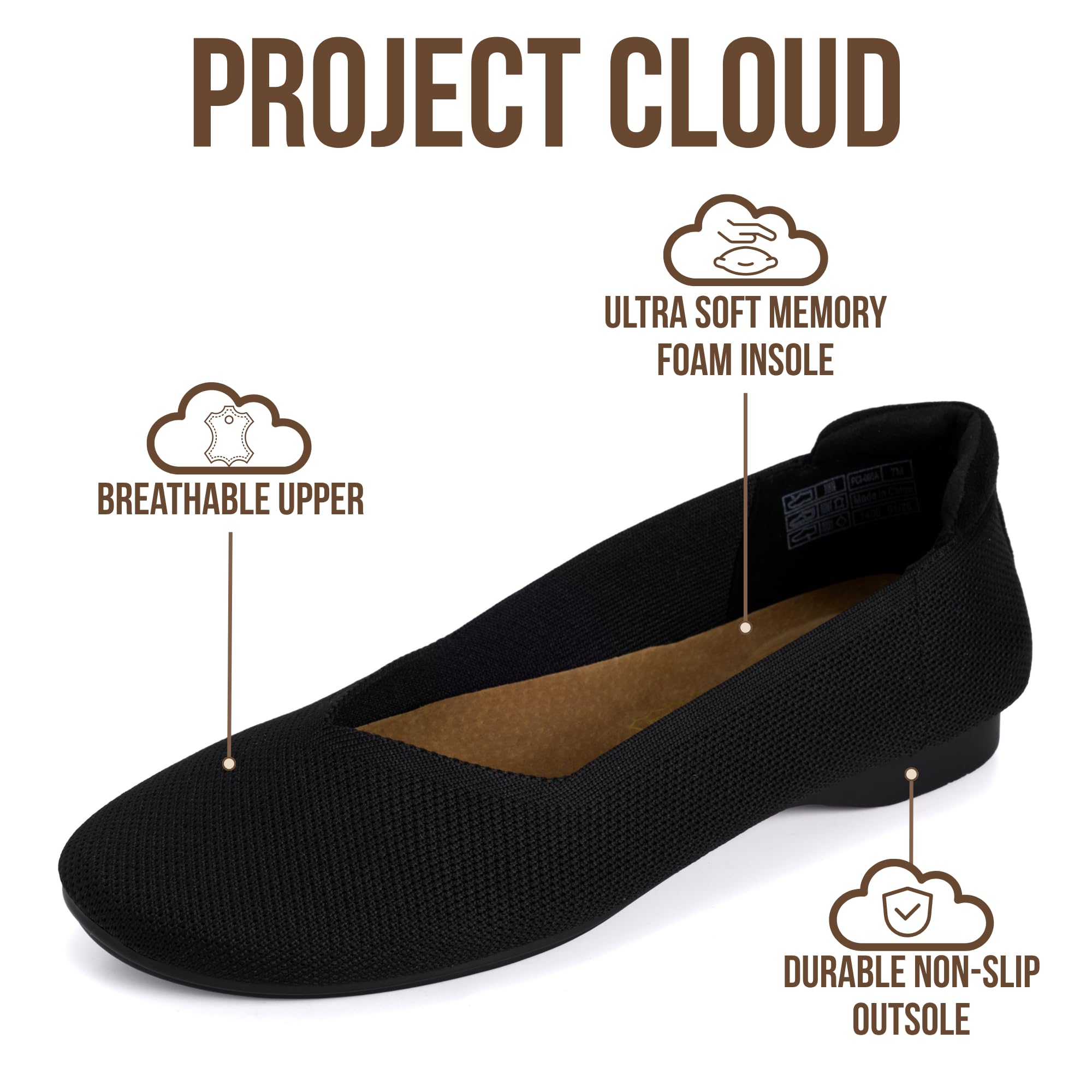 Project Cloud Womens Flats - Memory Foam Insole Ballet Flats for Women Footwear - Non Slip and Lightweight Comfortable Shoes for Women 2026 (Prospect) — view 2