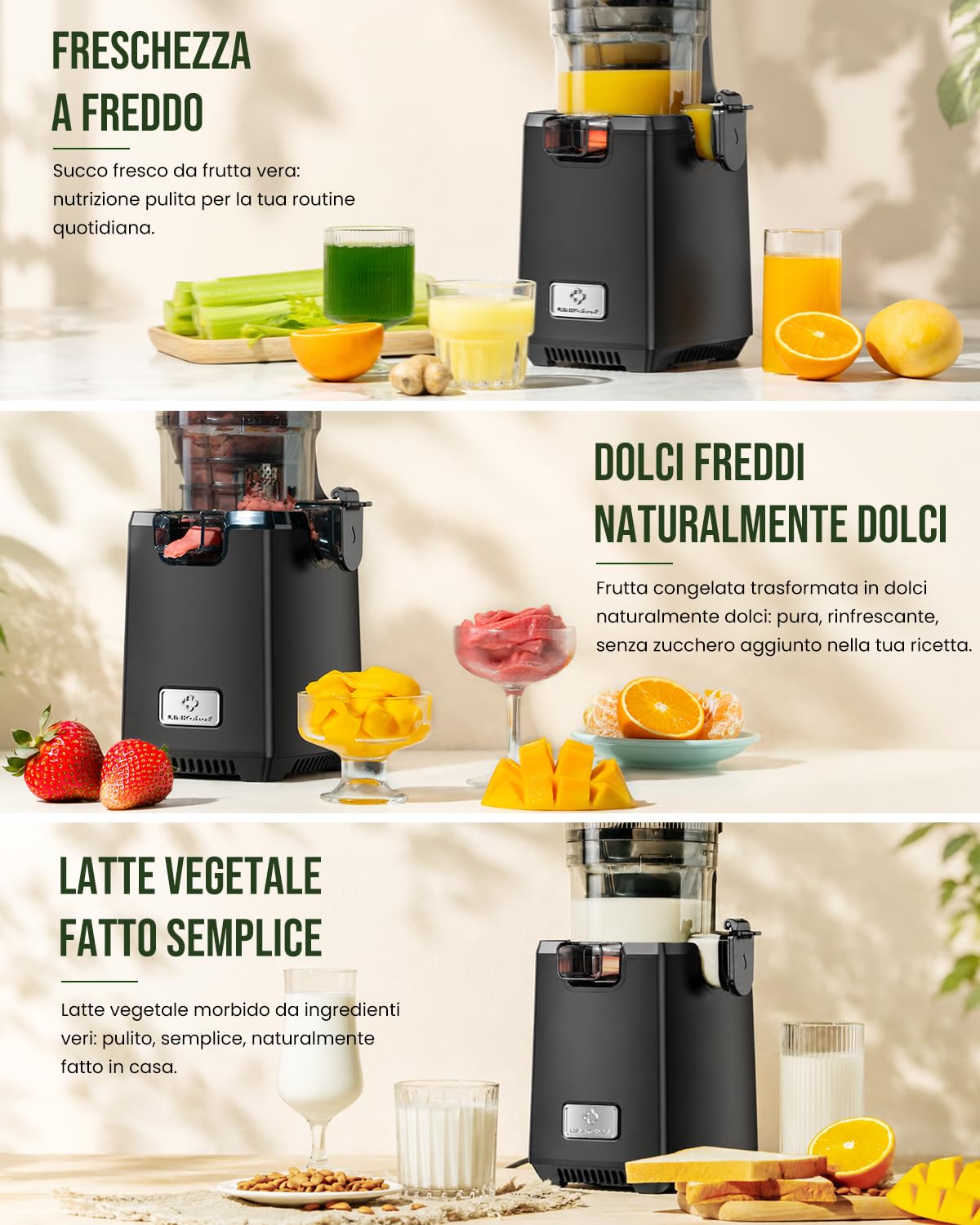 LINKChef Estrattore Frutta e Verdura, Estrattore di Succo a Freddo 250 W con Imboccatura Larga 13 cm, Juicer Machine Senza BPA, 1,8 L, Facile da Pulire, Ricette Incluse