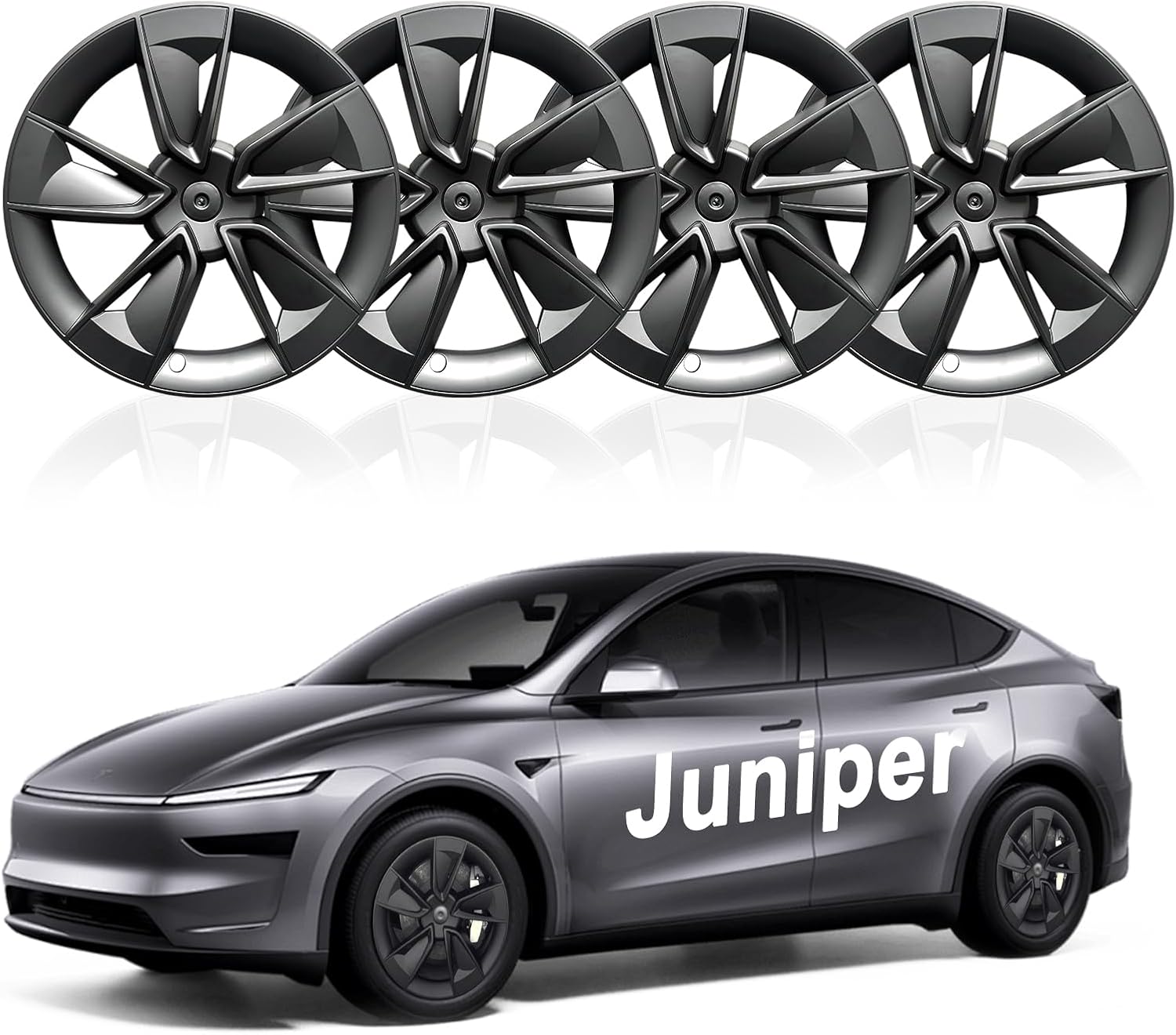 Upgraded 2025 Model Y Juniper Wheel Covers for Tesla Accessories 2025 19 Inch Rim Protectors (Set of 4) with Enhanced Elasticity Wheel Cover Replacement (Black)