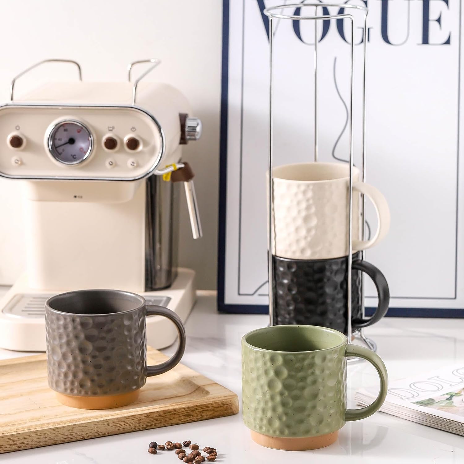 Nihow Ceramic Coffee Mug Set of 4, 16OZ Stackable Coffee Mug Set with Stainless Stand,Large Cup Set for Cappuccino,Tea,Hot/Cold Drinks,Dishwasher & Microwave Safe,Mixing Color - Image 7