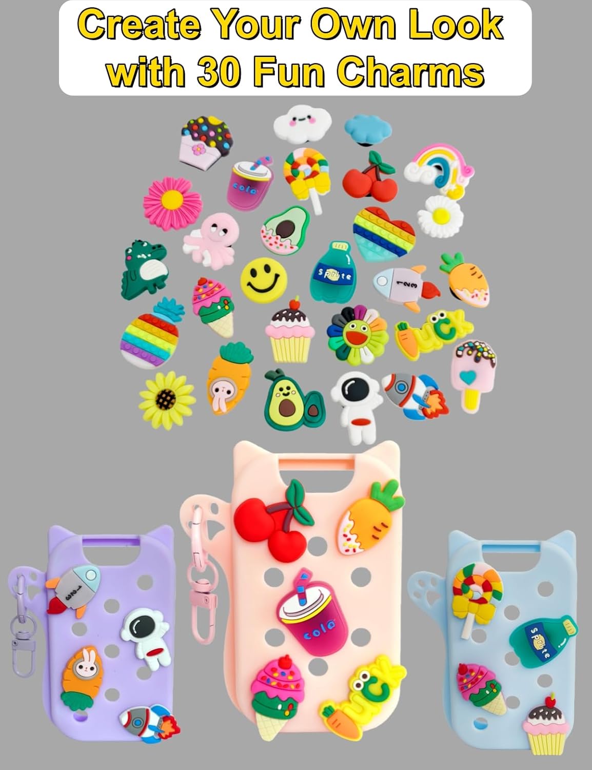 Hand Sanitizer Case with 30 Charms for Touchland, Compatible with Power Mist 1 FL Oz/30ML, Croc-Style Touchland Holder (Cute Pink Food Charms) - Image 6
