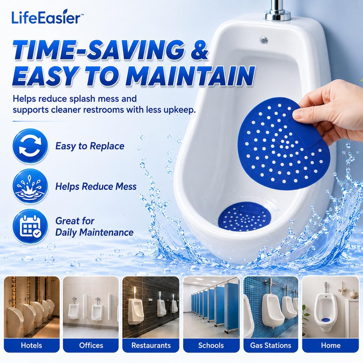 10 Pack Urinal Screen Janitorial Deodorizer Includes Installation Gloves, Anti-Splash Urinal Cake, Long Lasting Commercial Bathroom Freshener (Blue, Normal)