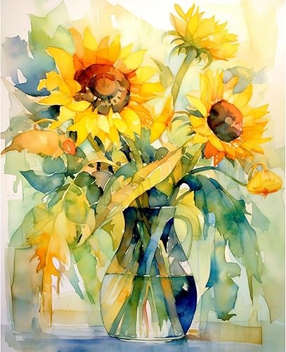 Tucocoo Kits de pintura por números de girasoles de 16 x 20 pulgadas, lienzo digital para adultos, pintura al óleo digital con pinceles y pigmento