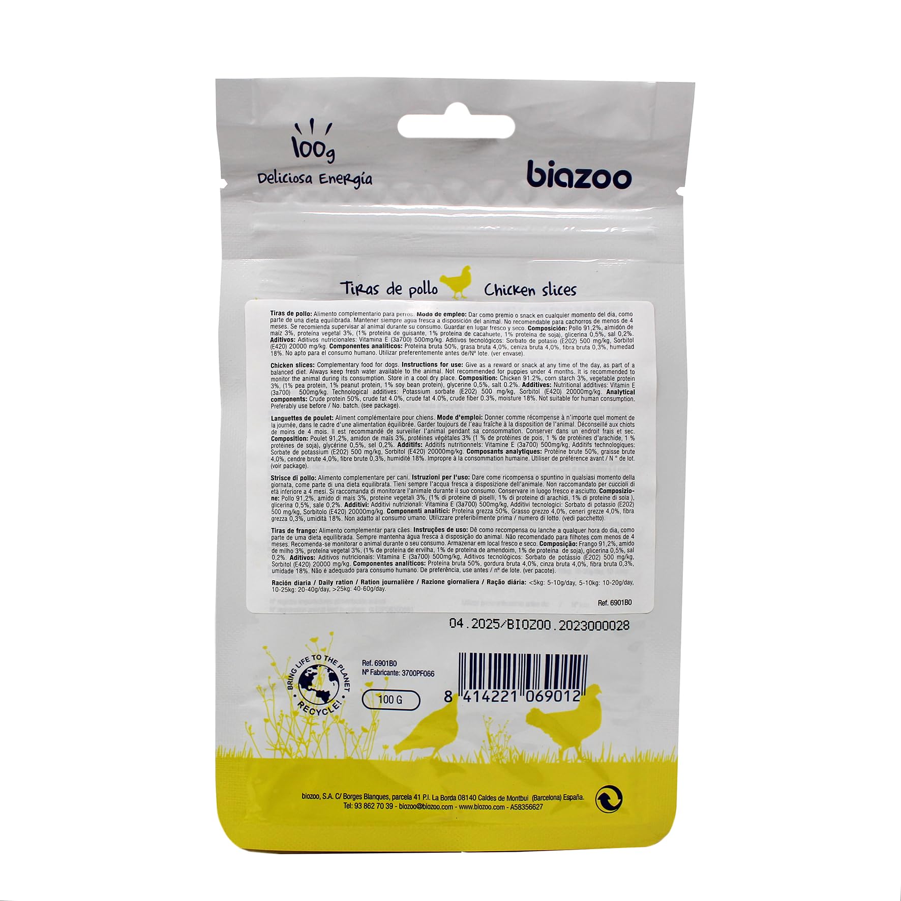 Biazoo Pack of 8 Chicken Bars, 100 g for Dogs, Suitable for All Breeds and Sizes, Highly Digestible Snack with High Protein Content