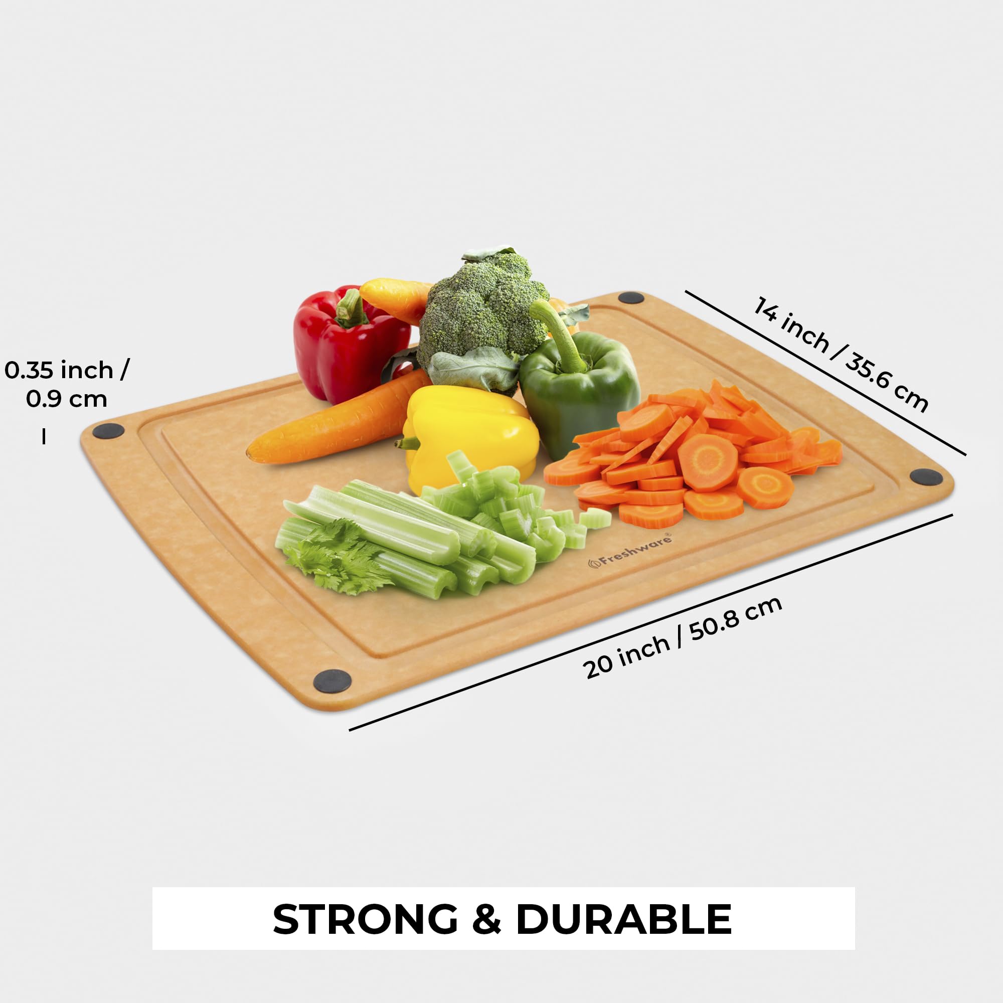 Freshware Tabla de cortar de madera para cocina, ranura para jugo, patas de silicona antideslizantes, apta para lavavajillas, 2X grande, 20 x 14 pulgadas, natural