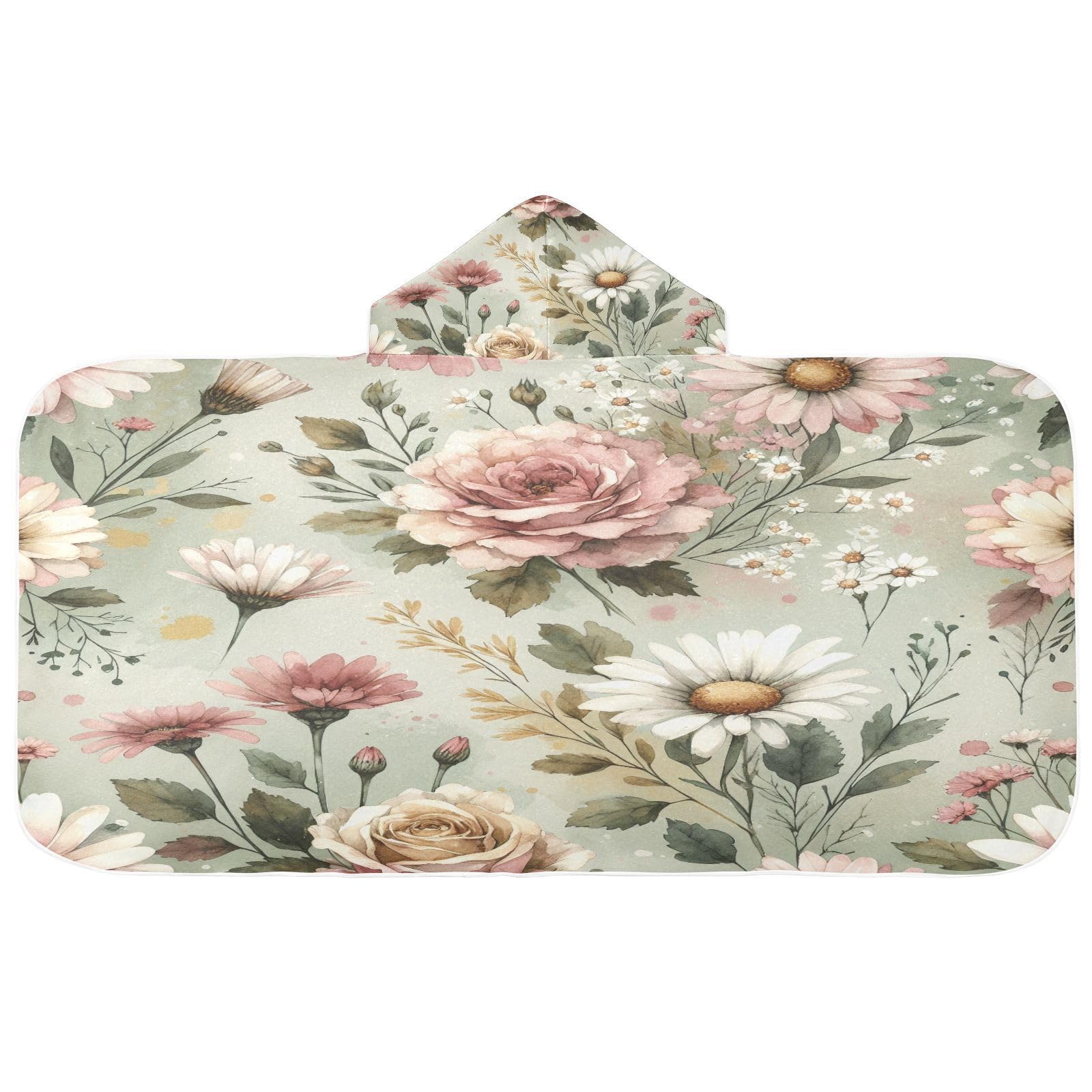 Kigai Rose Daisy Flower Hooded Beach Towel for Kids Soft Absorbent Quick Dry Bath Towel with Hood Lightweight Toddler Shower Pool Bath Wrap for Boys Girls