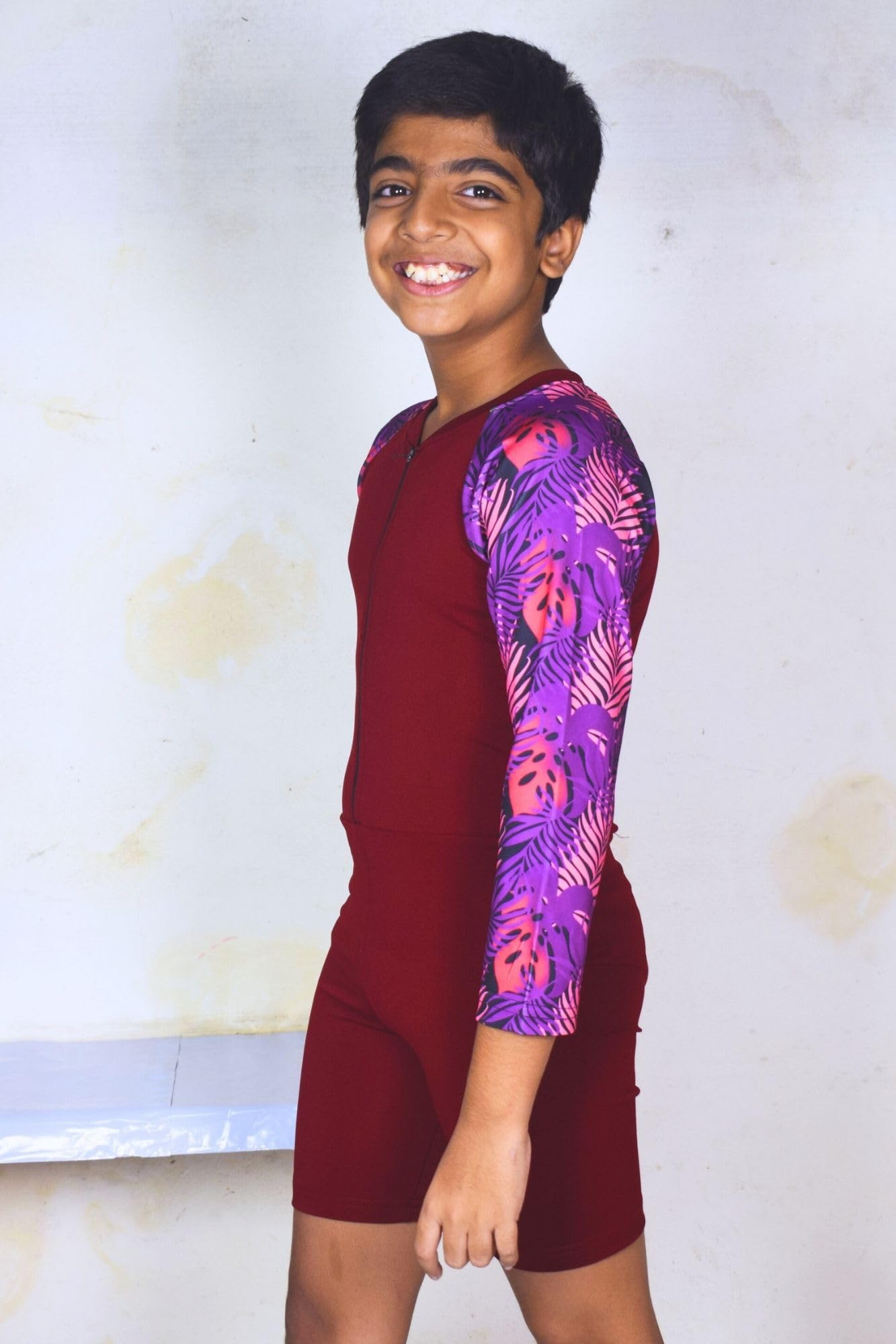 ANJOR Swimwear Full Sleeve Spandex for Boys | Comfortable, Stretchable Swimming Costume | Ideal for Pool, Beach, Gym&Water Activities | Stylish & Functional Swimwear Option Purple-Marron 10-11 Years