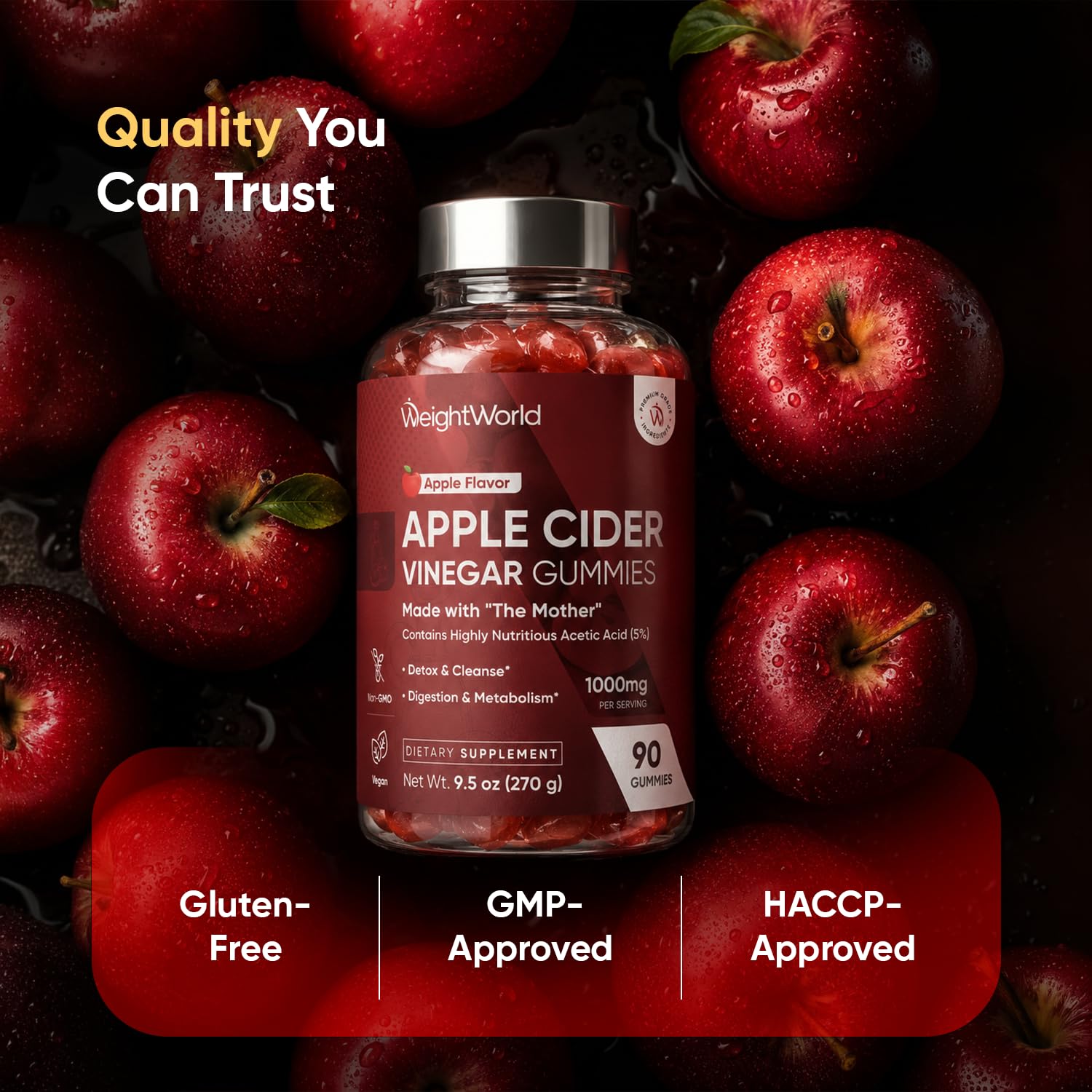 WeightWorld Apple Cider Vinegar Gummies with Mother 1000mg | 45 Days Supply — Amazon image 14
