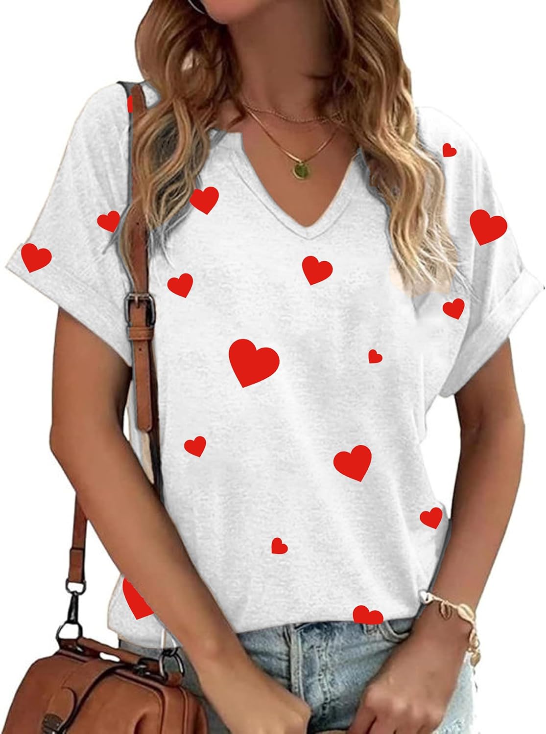 Valentine Day Shirts for Women V Neck Love Heart Girlfriend Valentines Gift Tshirt Graphic Short Sleeve Tee Tops