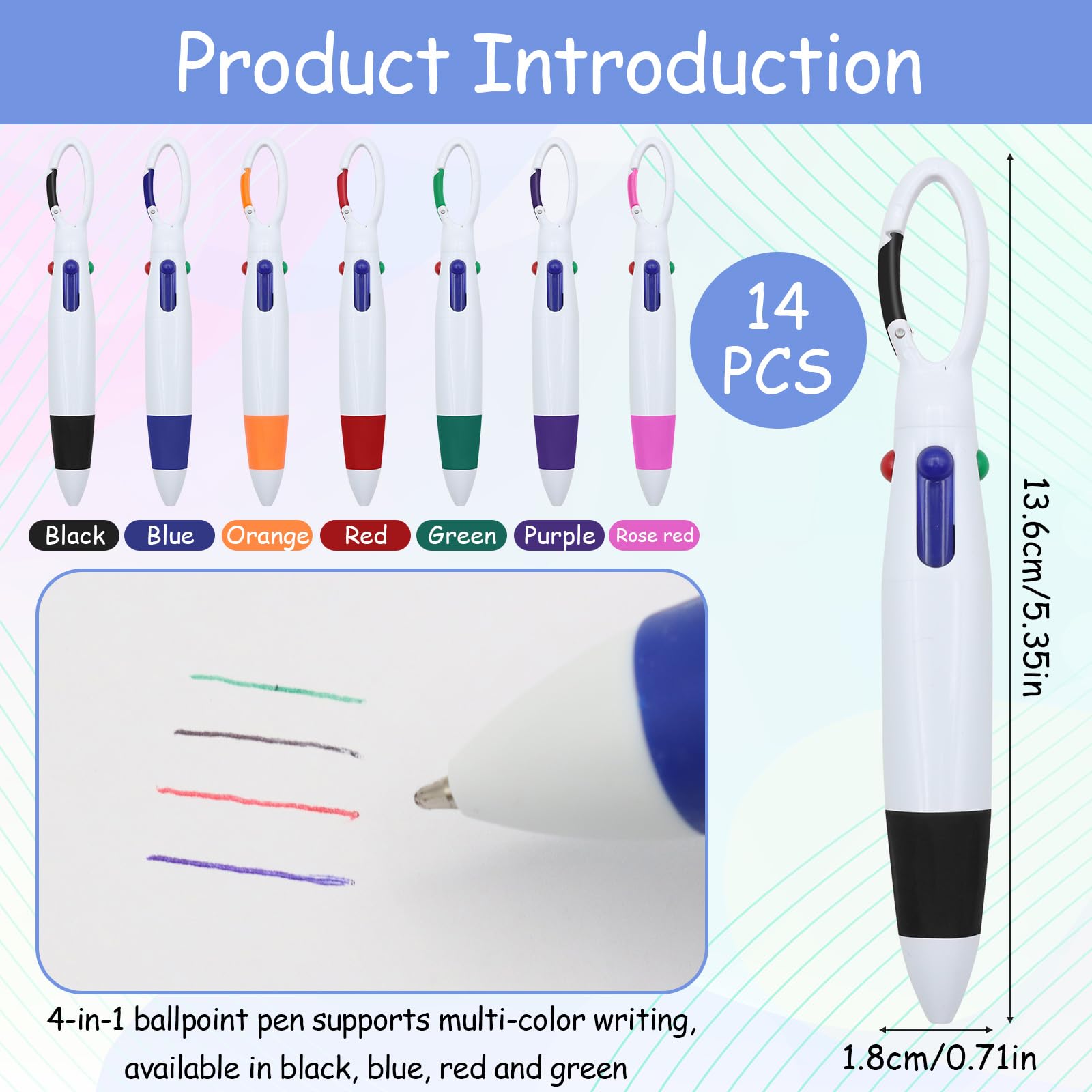 Scettar 14-Piece 4-Color All-in-One Pen with Buckle Keychain, Multicolor Writing Set for Office School, Students, Adults - Image 2