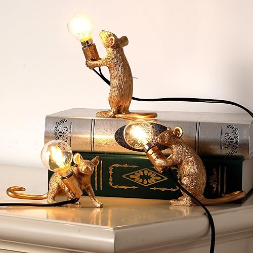 Miniatura 3 de Moderna lámpara de ratón de resina con luces de mesa, lámparas creativas de escritorio, decoración de regalo de mesita de noche, dormitorio LED,