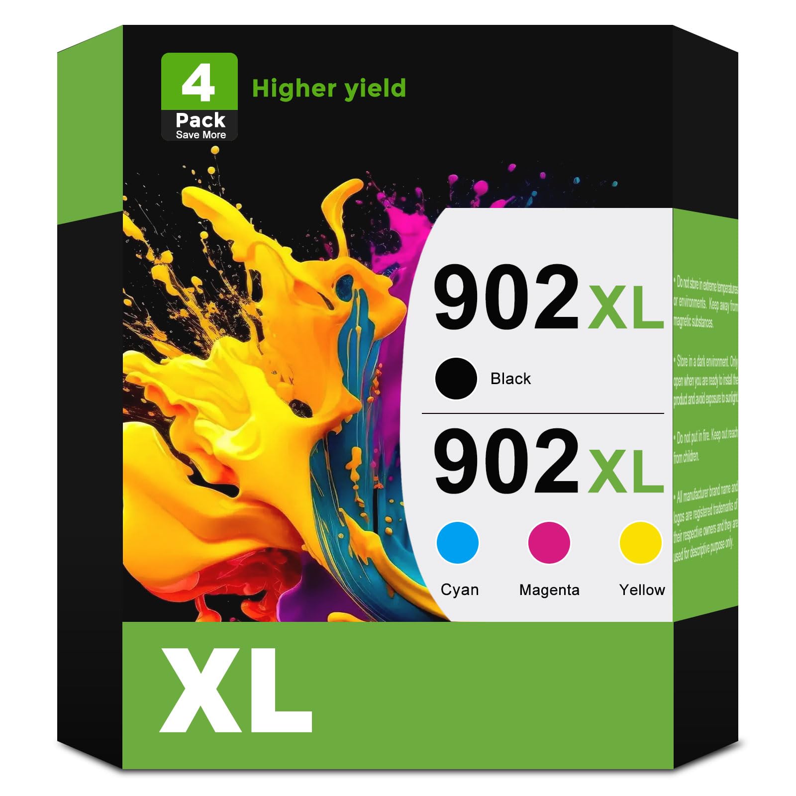 902 XL Ink Cartridge Compatible for HP 902XL HP902 (Black Color, 4 Combo Pack) Work with OfficeJet Pro 6978 6958 6968 6962 OfficeJet 6970 6975 6960 6950 6954 6951 6956 6961 6963 6964 6966 Printers