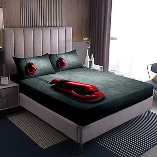 Boxing Bed Sheets Sports Theme Bed Sheet Set for Kids Boys Girls Men Red Boxing Gloves Pattern Bedding Set Pugilism Games Design Fitted Sheet with 2 Pillowcases 3Pcs Bedding Full