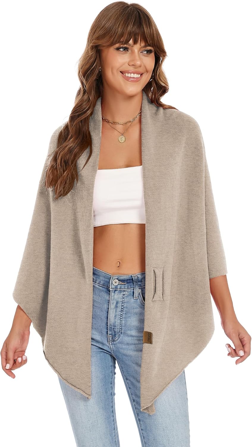 iWoo Women Soft Shawl Wraps kintted Open Front Poncho Sweater for Spring Fall Winter - Image 6