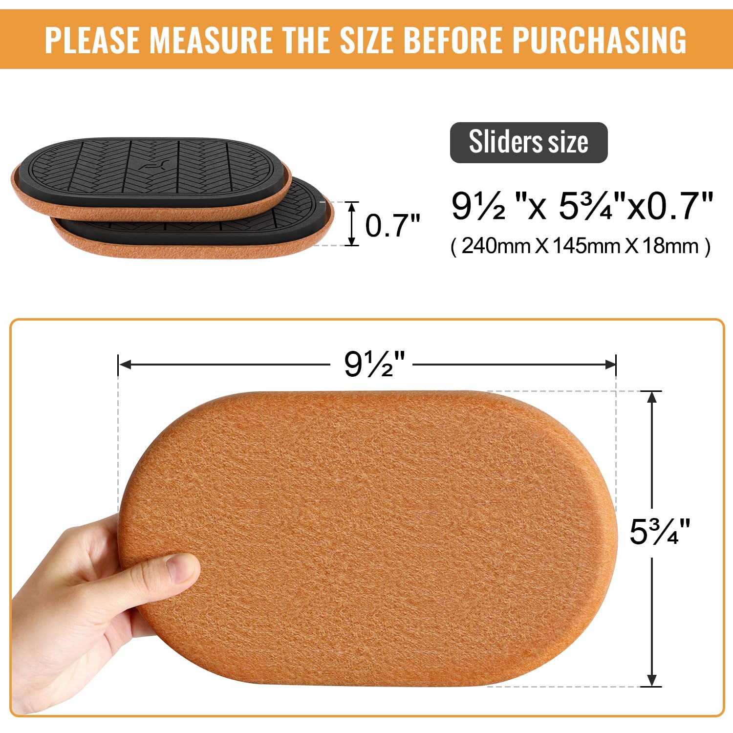 Furniture Sliders for Hardwood Floors Felt Large 4 PCS 24cm x 14.5cm Oval Reusable Furniture Slider with Extra Thick Design - Image 4