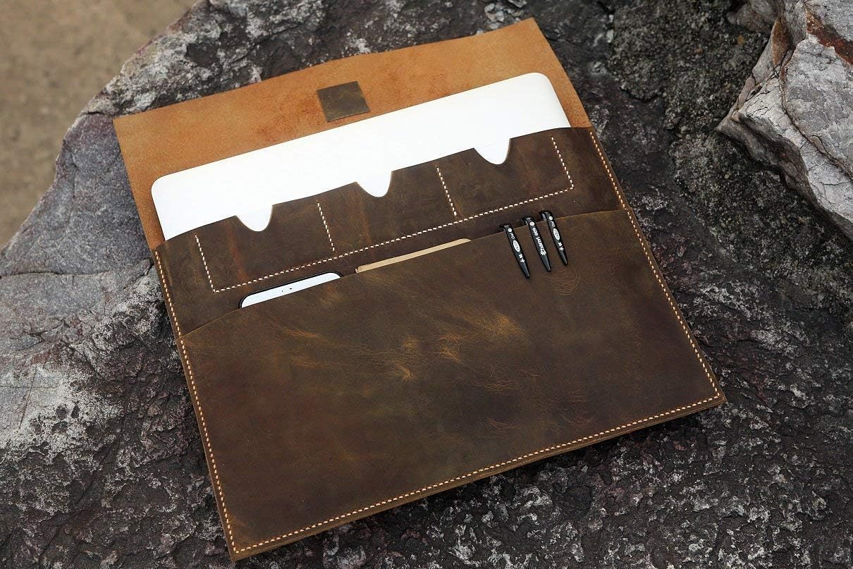 Handmade Genuine Leather Laptop Sleeve Case for MacBook 13-14 Inch,Perfect for Work, Travel, and Office.Personalized Leather case Bag for 2024 MacBook air 15/16 pro -MAC005CZ