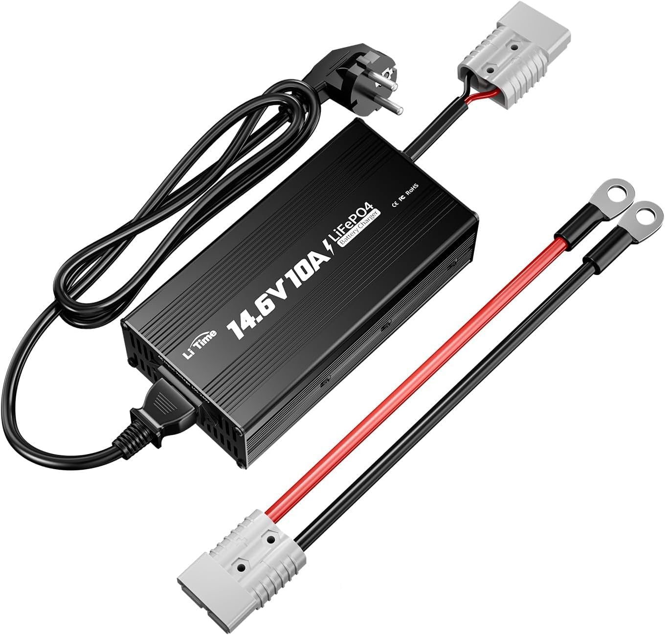 LiTime 12V 10A Cargador de Batería de Litio, 14,6V CA-CC Cargador Lifepo4 con Conectores Anderson e Indicadores LED, Cargador de Baterías para Baterías Recargables de Ciclo Profundo para Coches