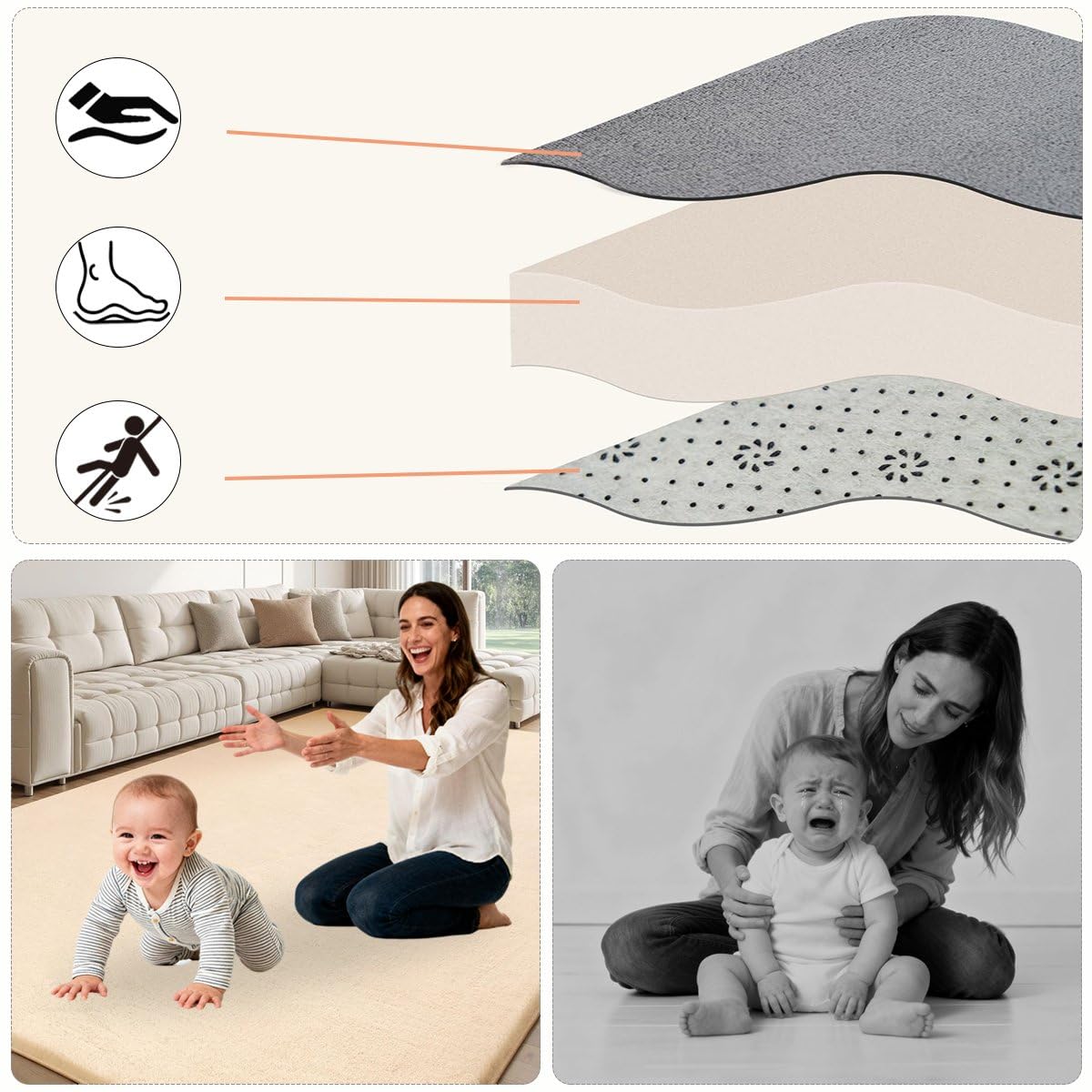 Miaogoo Groot vloerkleed, 3 cm dik sponskruiptapijt, antislip