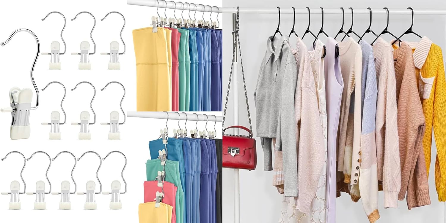 HOUSE DAY Black Plastic Hangers 60P & 20P Hangers Clips Legging Organizer for Closet Ivory